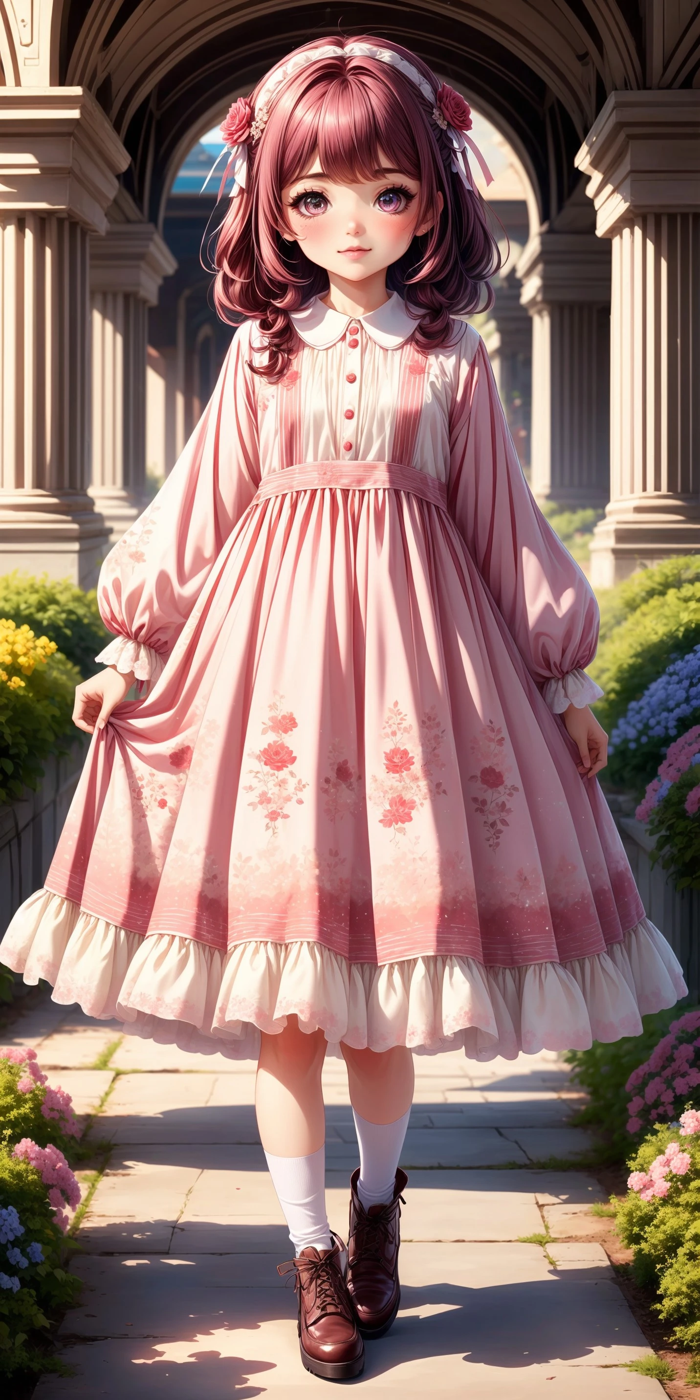 (fullbody) 1girl, big sparkling eyes, blush, full face blushing, dusty rose floral print gunne sax dress, (dusty rose floral print long collared embroidered gunne sax dress), puffy long sleeves, empire waist, ankle socks, <lora:more_details:0.7>, <lora:scene_:0.5>, <lora:FashionComplexityEnhancerLORAv1:0.4>, <lora:85b3289b-543e-44b7-8dc1-34a8073fda9f:0.6>, <lora:f7d08feb-f21d-42d0-9ef1-a9481867524d:0.3>, <lora:96073874-f082-4683-942e-601cecac5c40:0.3>, <lora:5844635f-c9c3-4f9e-85c4-d0d40f201159:0.3>, <lora:dde4416e-9f24-48d4-a965-d989baea5d73:0.2>, ,