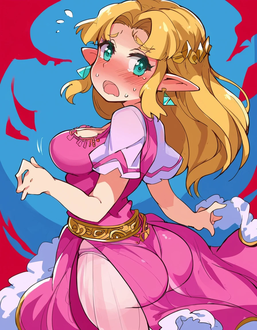 Score_9, score_8_up, score_7_up, score_6_up, score_5_up, score_4_up, source_anime, 1girl, cute elf girl, BREAK princess Zelda, dress, earrings, young female, sagging gigantic huge biggest breasts, wide hips, thick thighs, huge areolae, areola slip, dark nipple, dark areolae, side view, detailed eyes, ahegao, bukkake, head tilt, hairy, showing armpit, hairy armpit hair, sperm, Japanese, hentai, ?????, sweating, heart mark words, dirty atmosphere, in castle, ???????, ass, bukkake, smelly, dirty atmosphere, blonde,  cum shot on wall, rimjob, grabbing ass, burying face into ass