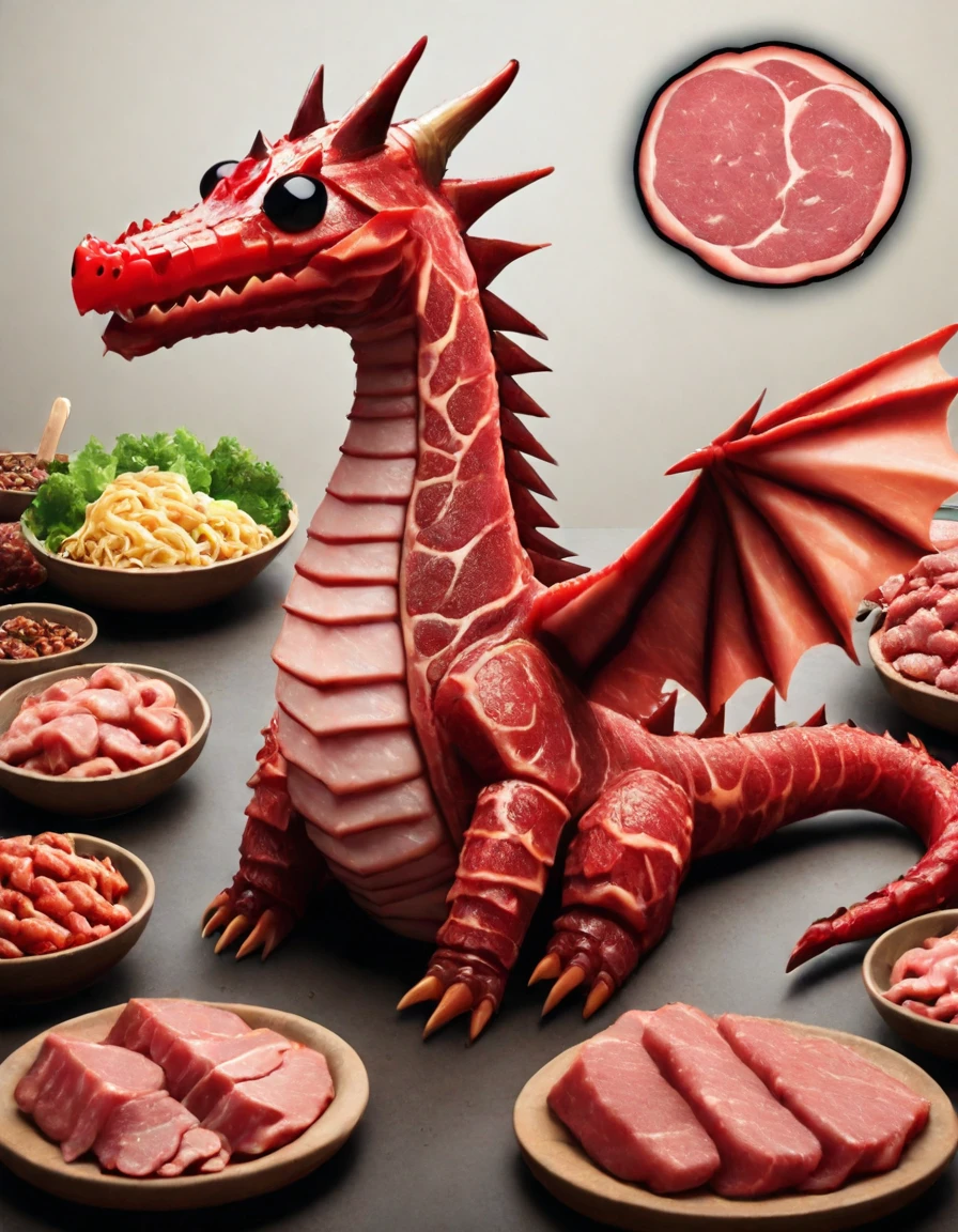 3d dragon made out of bacon, maple syrup, <lora:MMM_Bacon-000006:0.8>