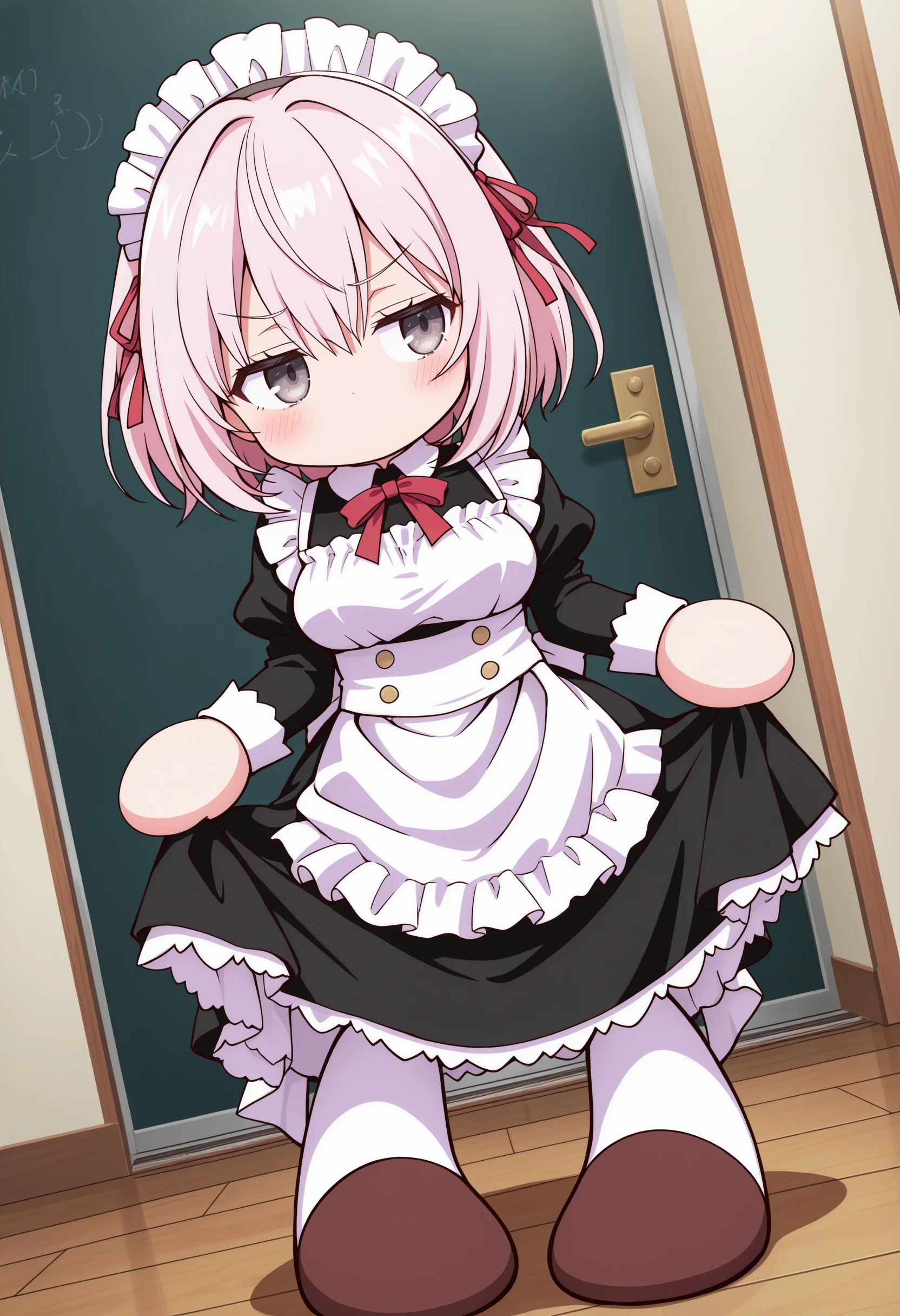 1girl,(sho \(sho lwlw\):0.7),(toosaka asagi:0.5),(sincos:0.3),solo,
masterpiece, best quality, newest, absurdres, CG, anime, source anime, illustration,
maid, maid headdress,medium breasts,
pawapuro , chibi ,no mouth,blush,full body , <lora:pawapuro_Illust_v3:1.2>
dutch angle, looking to the side, pink hair, silver eyes,disdain, public lavatory, french hair,