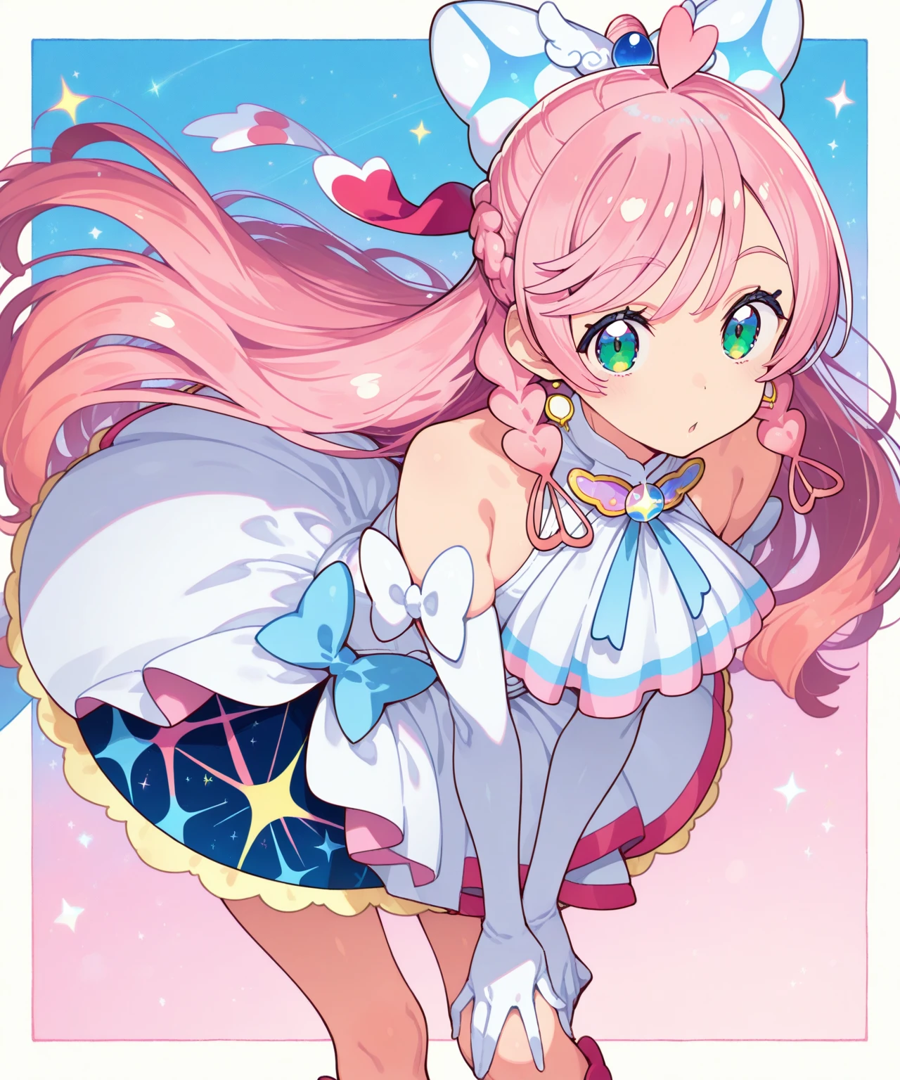 ,masterpiece,best quality,
1girl,nijigaoka mashiro,cure prism,hirogaru sky! precure,
white elbow gloves,
pointing, leaning forward, looking at viewer, outstretched arm, 