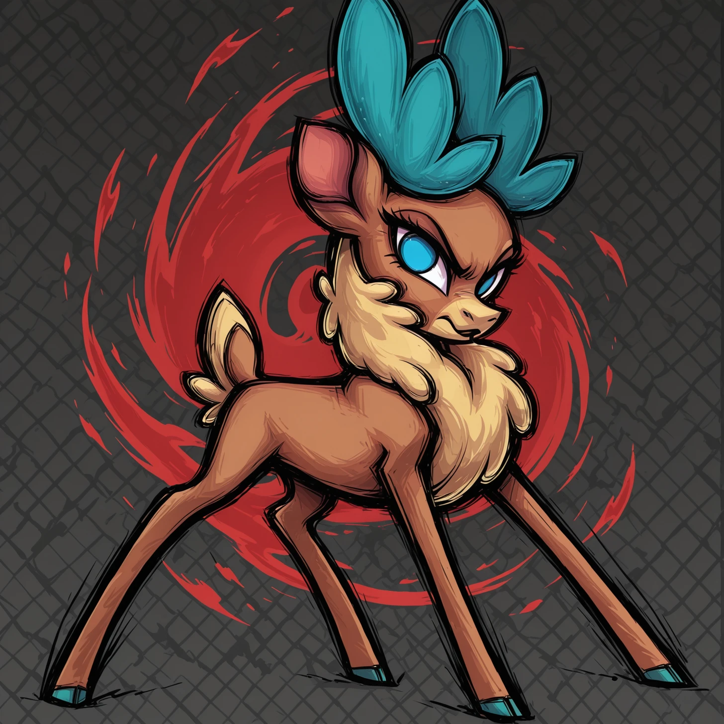 detailed background, abstract background, fighting stance, looking at viewer, angry, displeased,
<lora:Velvet_Reindeer_Them_Fightin_Herds_IL:1>velvet_fherds, reindeer, reindeer_girl, feral, velvet_fherds, no humans, reindeer_girl, blue eyes,
<lora:TFH-000021:1>