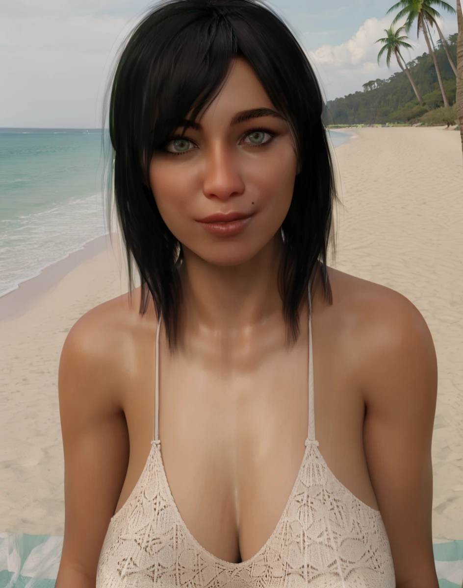 score_9,score_8_up,score_7_up,high quality,detailled,high resolution,masterpiece,(beach, sand, outdoor, ocean, sunny, palm trees),<lora:StS_PonyXL_Detail_Slider_v1.4_iteration_3:2>,<lora:zPDXL3:2>,zPDXL3,<lora:EyesPonyXL:1>,detailed eyes,even eyes,
BREAK
posing,front view, <lora:wendy_wvm:0.8> (Wendy, 1girl, big breasts, green eyes,mole, mole under mouth,short hair, black hair),