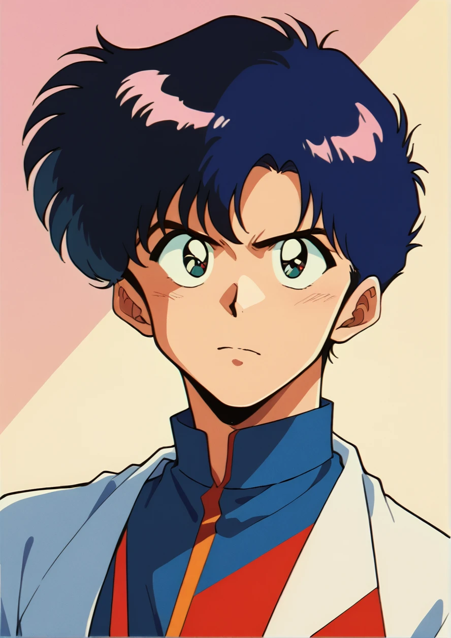 masterpiece, best quality, high quality, retro anime style, 1boy, rating_safe, solo, male focus, looking at viewer,  <lora:SakuraSakuma1982Style:1>