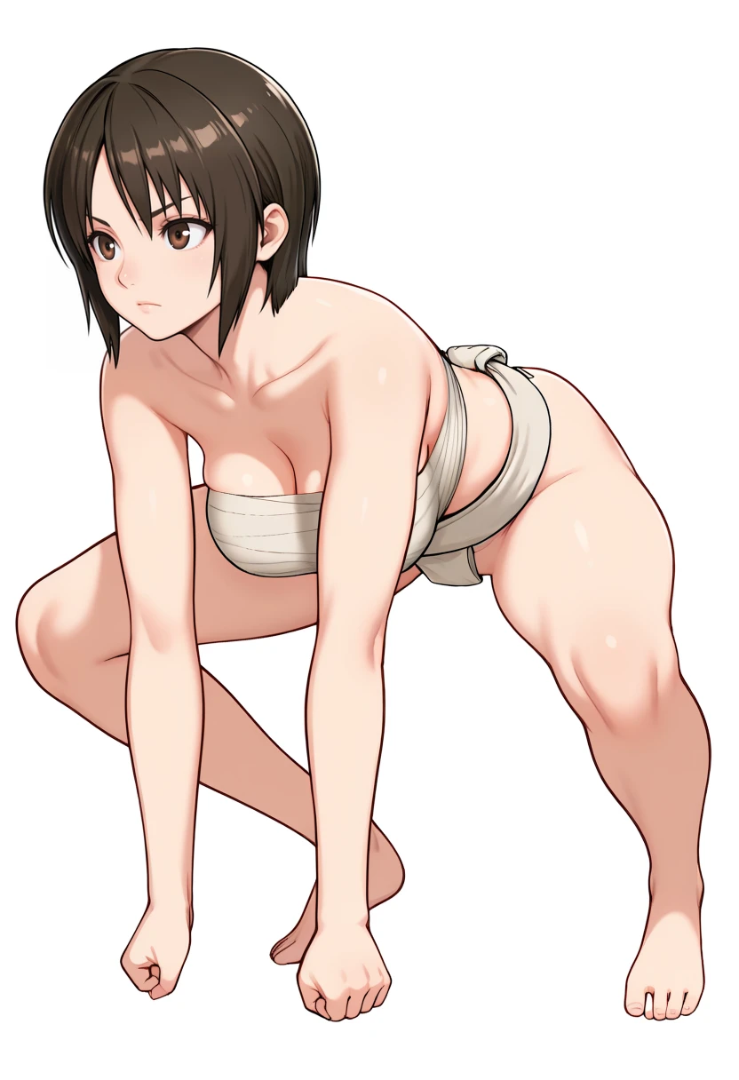 nsfw,large breast,completely nude,black hair,short hair,looking at viewer,hands behind up,1woman,full body