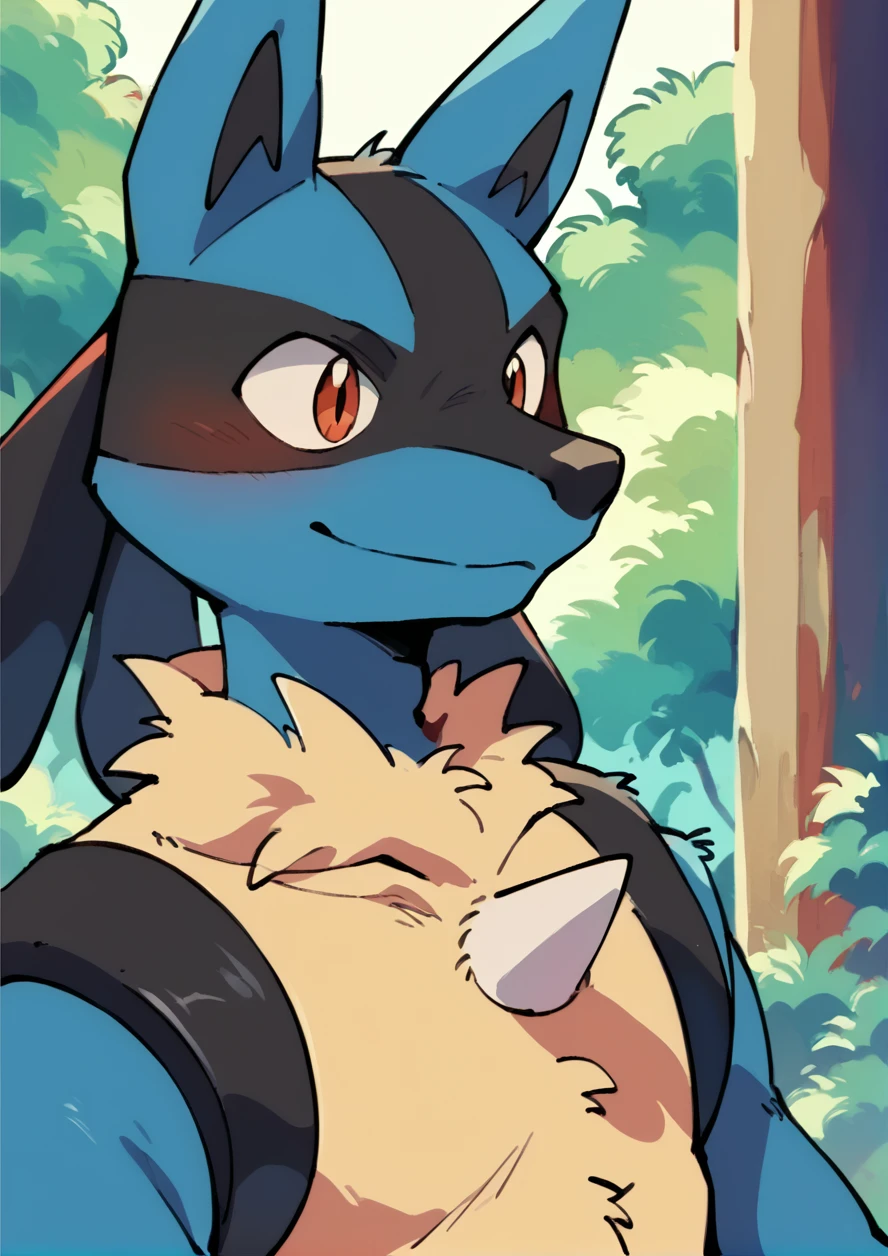 score_9, score_8up, score_7up, score_6up, source_anime, masterpiece, best quality, high quality, retro style, 1boy,lucario pokemon, (furry), upper body, smile, outdoors, <lora:Lucario:1> <lora:SakuraSakuma1982StylePony:1>