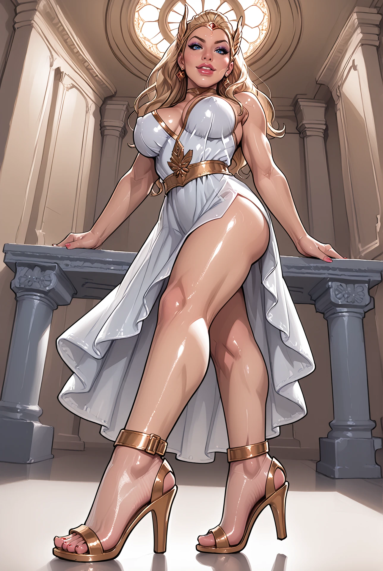score_9, score_8_up, score_7_up, score_6_up,
<lora:Princess_Adora_Pony:0.7>, 1girl, princessAdora, blonde long hair, blue eyes, makeup, golden winged tiara, jewelry, makeup, see through dress, long heel boots, looking at viewer, sitting on throne, toes, (seductive:1.5), (very low angle:2), (( heels close-up, heels focus:1.4)),
<lora:Expressive_H:0.4>, Expressiveh, <lora:Gemuo_Style_pony:0.7>, <lora:Melkor_Mancin_Style_V2:0.5>, melkor_style,