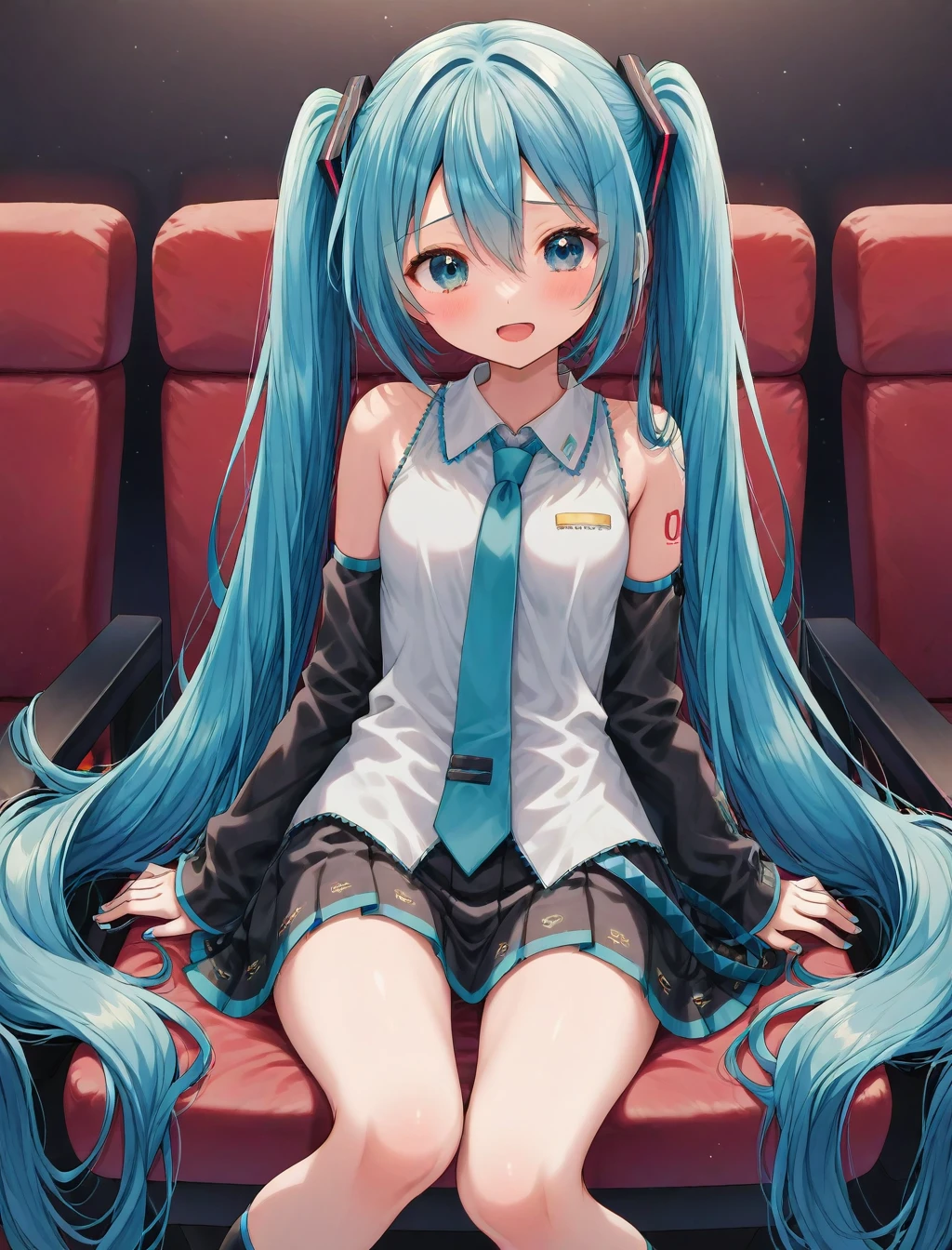 <lora:movie_theater_XL_illustrious-noob_v1:1> movie theater,1girl, hatsune miku,, best quality, masterpiece, high quality, highres, absurdres ,<lora:NoobV065sHyperDmd:1>