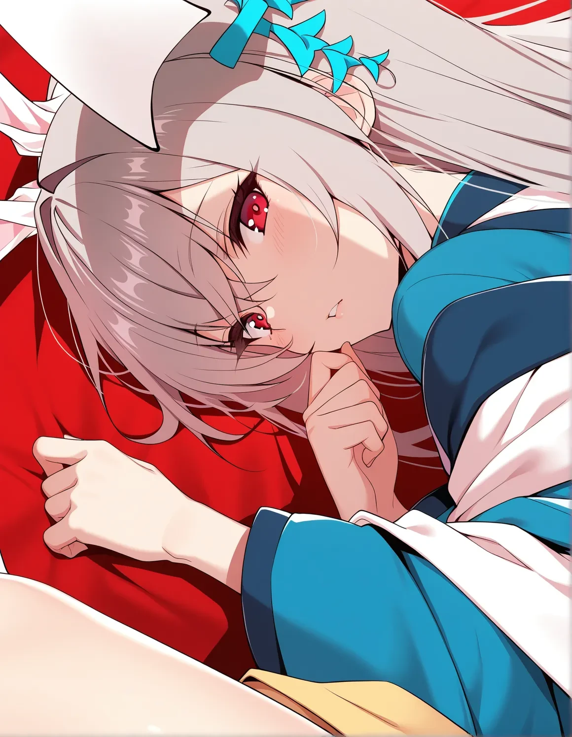 masterpiece,best quality,very aesthetic,highres,<lora:SKussssssan_ilv1>,sk544y4,1girl,solo,rabbit ears,looking at viewer,wide sleeves,grey hair,red eyes,solo focus,close-up,kimono,