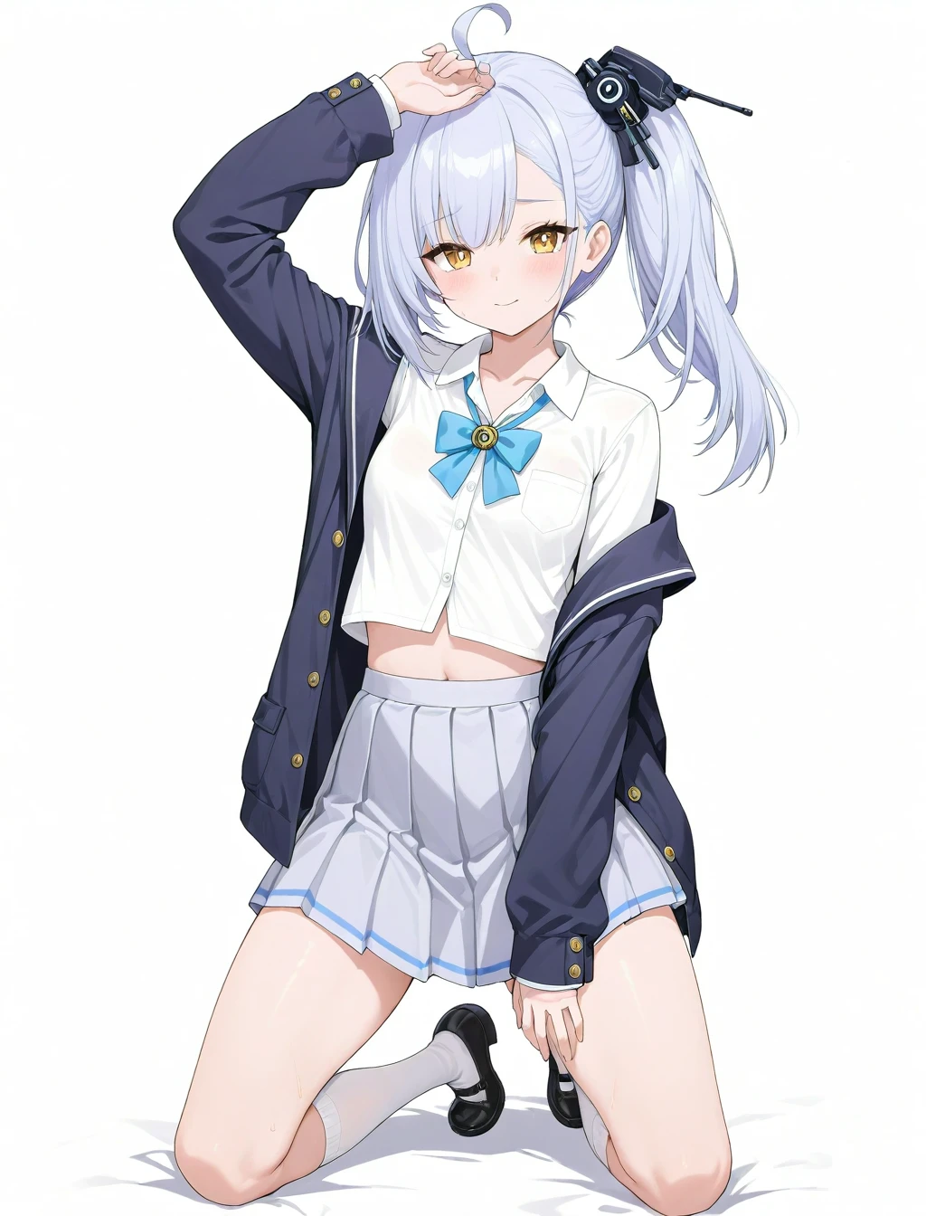 <lora:navi_XL_illustrious-noob_v1:1> 1girl, navi \(azur lane\), school uniform, kneeling, arm up,, best quality, masterpiece, high quality, highres, absurdres ,<lora:NoobV065sHyperDmd:1>