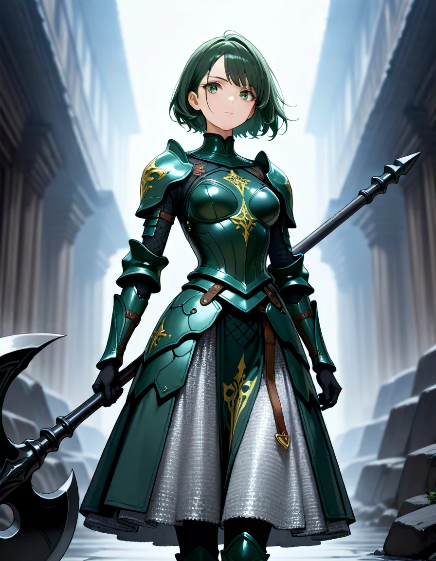 masterpiece, best_quality, very_aesthetic, highres, absurdres, ultra detailed,
armored dress , scale armor,Surcoat ,chainmail skirt, standing Polish hussars
dark green eyes taupe hair
holding weapon, holding battle axe,
<lora:negXL:0.5> <lora:armored_dress_IL:1>