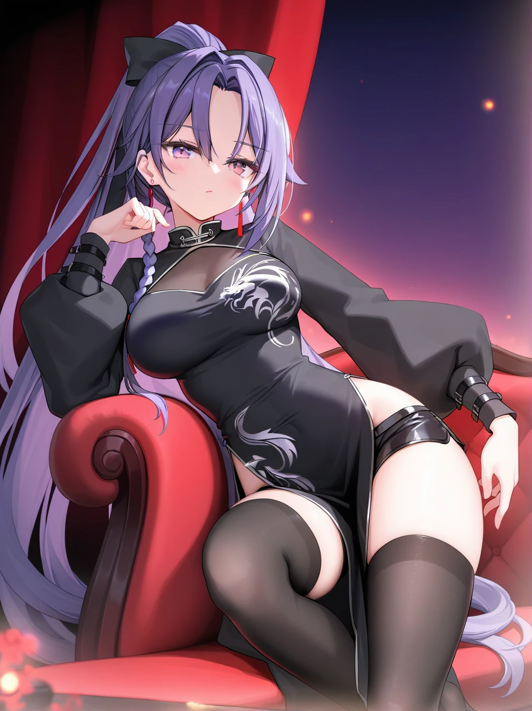 4k,8k.high resolution,high resolution,high quality,Adult women,,Monster Hunter,Purple Hair,Cat ear,Black cat,Gothic Lolita,ponytail,whole body,,