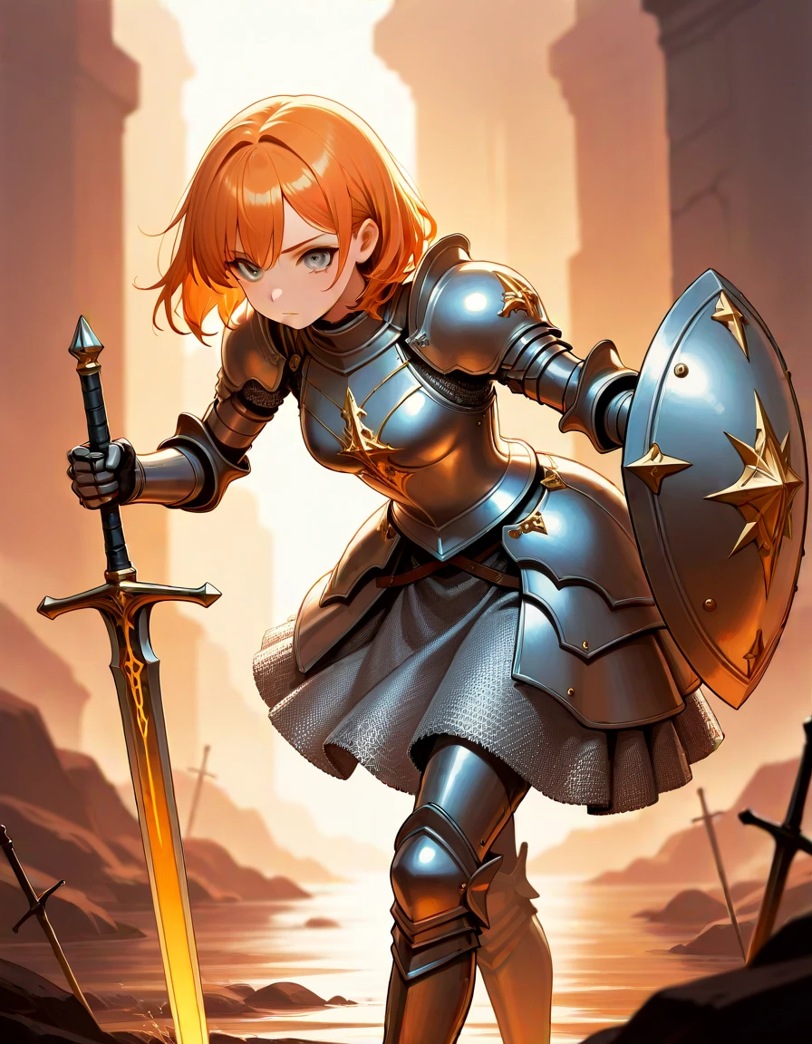 masterpiece, best_quality, very_aesthetic, highres, absurdres, ultra detailed,
<lora:negXL:0.5>
<lora:armored_dress_IL:1>
armored dress, 1girl, chainmail skirt, iron skirt,
plate armor,
long skirtt
holding weapon,planted sword,
shield
riding_horse
ivory grey eyes terracotta orange hair, bending forward with neon tease
outdoors brickwall paladin,
honey orange theme