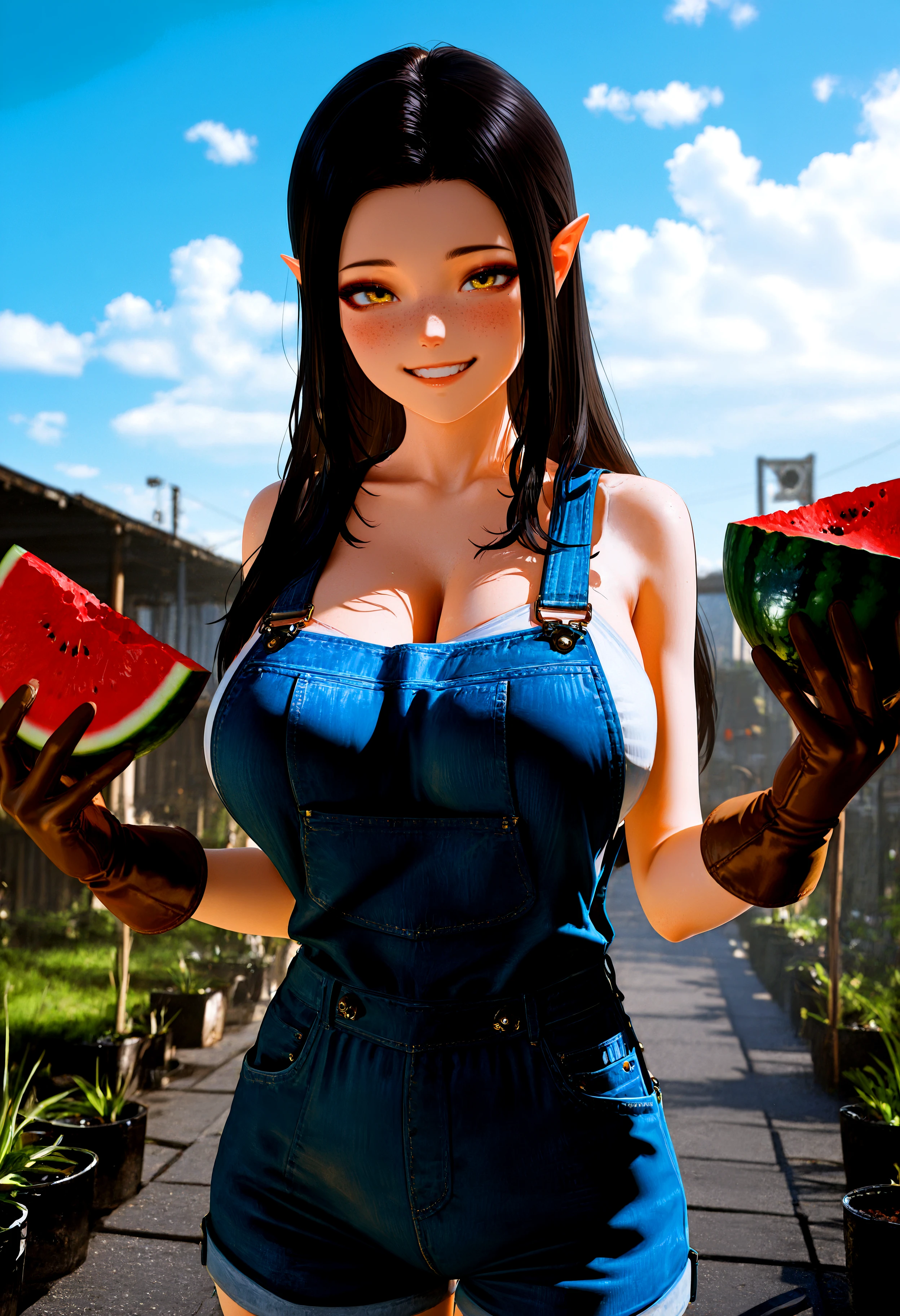 Beautiful elf holding a pumpkin lantern, giga_busty