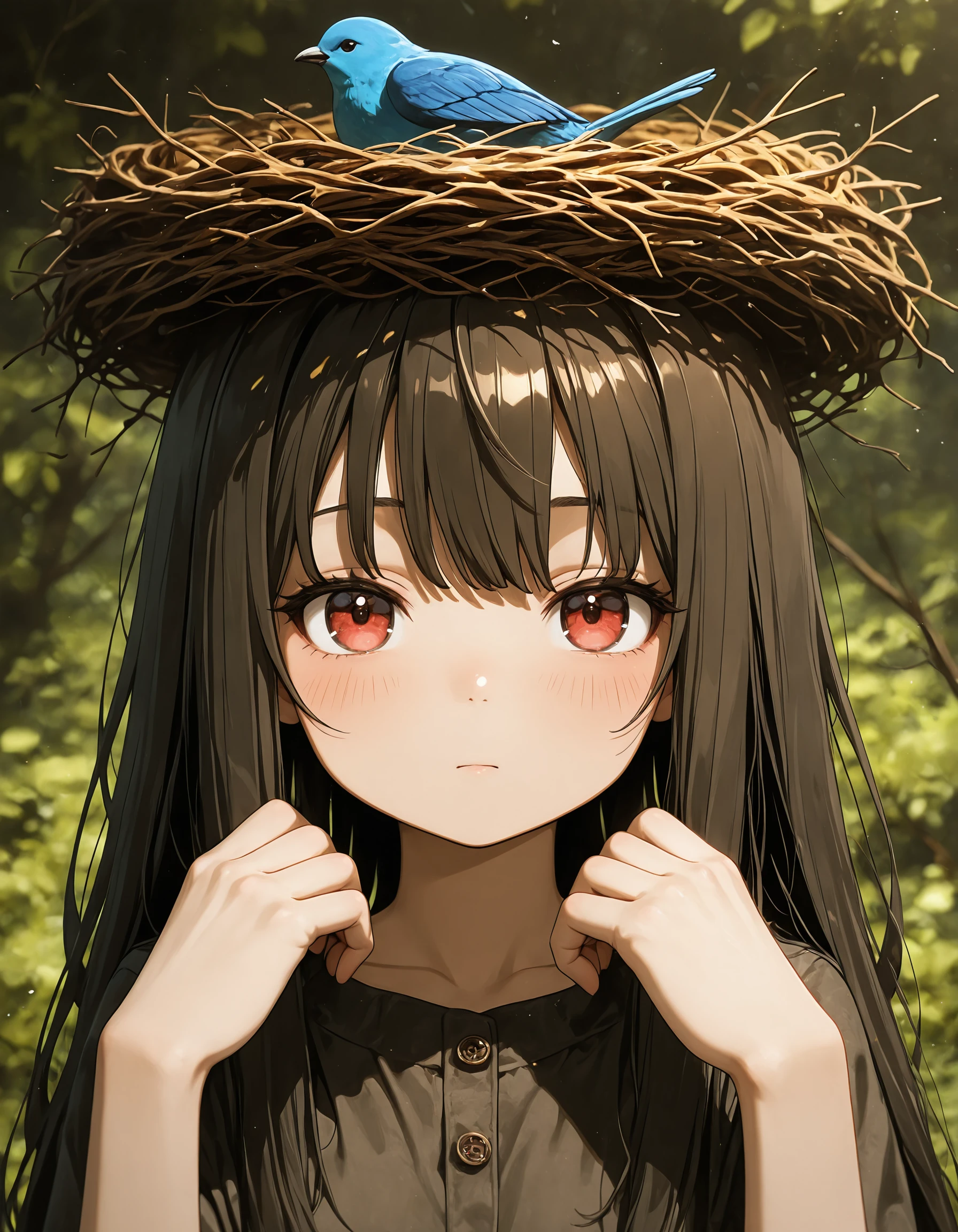 <lora:bird_nest_on_head_ill_v1.0:0.8> bird_nest_on_head, 1girl, looking at viewer,, texture masterpiece, best quality, best quality