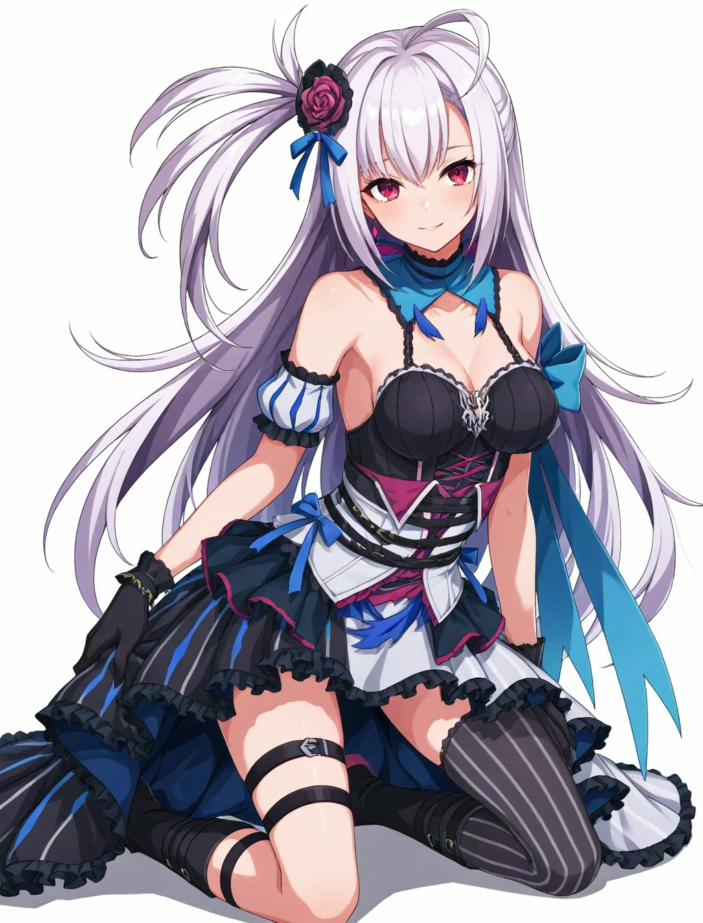 < <lora:ruka_XL_illustrious-noob_v1:1>1girl, ruka \(duel masters play's\) , evening gown, kneeling,, best quality, masterpiece, high quality, highres, absurdres ,<lora:NoobV065sHyperDmd:1>