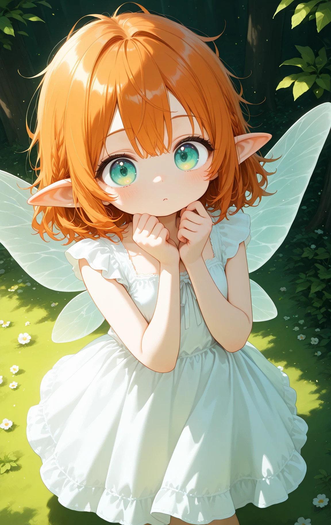 score_9,score_8_up,score_7_up,18 year old girl,cute sweet girl,cute round face,slender BREAK 1girl,solo,
detailed face and eyes,fairy with wings,ginger hair,messy hair,dress,elf ears,