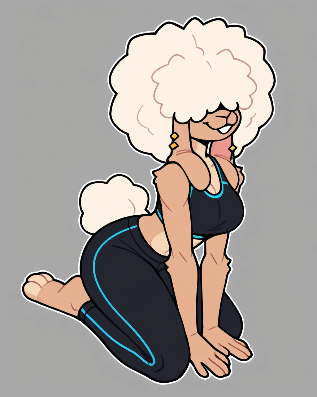 (((Extremely detailed 4k)), (((Masterpiece))), (((Best Quality))), (((ultra detailed))), (((best illustration))), (((best shadow))), (((full shot))), (((full body view))), (((front side view))), (((by zak hitsuji))), (((dolly jiqqy))), solo, (((athletic female))), (((taller female))), (((large body))), (((voluptuous body))), (((sensual body))), (((curvy figure))), Big nose, short snout, curvaceous, absurd res, hi res, bovid, caprine, sheep, wooloo, mammal, pokemon species, (((brown body))), brown skin, wool hair, white hair, gray braids, Black bun in braids, yellow eyes, White eyebrown, black claws, narrow eye, thin eyebrowns, eyelashes, Shorts hair, puffy hair, (Thin braids on the sides of the face), (((fluffy Mane))), (((large breasts))), (braids resting on shoulders), Short ears, Short horns, Short tail, pointed tail, eyes round shape, (((humanoid feet))), humanoid hands, (((5 fingers))), (((5 toes))), (((toe claws))), (((busty))), wide hips, (((large hips))), (((huge ass))), (((huge ass))), (((thick thighs))), (((huge thighs))), (((large thighs))), (((large legs))), plantigrade, cameltoes, (((feet detail))), (((toes detail))), signature, serious expression, no expression, (((looking at viewer))), (((in love to the viewer))), (((protective mother countenance))), standing, seductive pose, hands behind the head, Black micro bikini, in a spaceship next to a window with a view of outer space