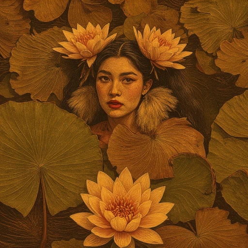 A tantalizing close-up oil painting: a sensual nude woman with thick thighs legs spread a lotus flower on pussy bush, between legs, a bee nectaring from the lotus flower drippin honey, intricate etails, close up of thighs and lotus with pussy