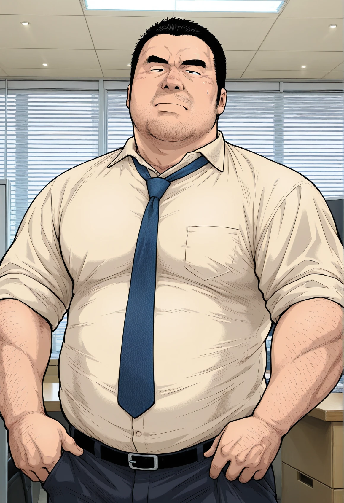 asianbody,score_9,score_8_up,score_7_up,asian,solo,plump,muscular,black hair,short hair,very short hair,Stubble,facial hair,beard,sideburns,male focus,((office background)),masterpiece,best quality,<lora:asianbody illus:0.9>,