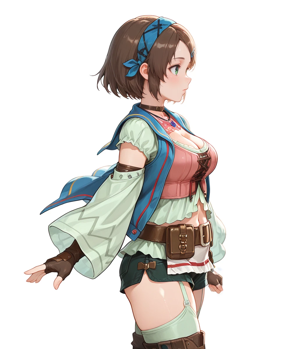 ((cute, 1 Girl, Liza, workshop, Alchemist, White Beret, Red shorts, Over the knee boots,)),(((Her black underwear is visible, Nipples are slightly visible, valley, Small breasts, ))、woman,Cowboy Shot, (((white background))) 、Best image quality, high quality, The background is clear，きれいなwoman, Japanese, detailed, detailed eyes, detailed skin, Beautiful Skin, 超High resolution, (reality: 1.4),とても美しいwoman, A little younger face, Beautiful Skin, thin, (Ultra-photorealism), (High resolution), (8K), (非常にdetailed) 、(Beautiful and detailed eyes), (非常にdetailed), (detailed face), Displaying the viewer, Fine details, detailed face, smile,Straight,Looking Ahead, StraightLooking Ahead, Photo Real,Hairstyle: ponytail、((((short hair:1.5))),Brown Hair、smile、Very delicate body、Very flat chest、hair over one eye, from below,(Kneel, On all fours:1.2), ( Looking at the audience:1.4), (Stick your butt out:1.2), Dutch Angle、Normal limbs、
