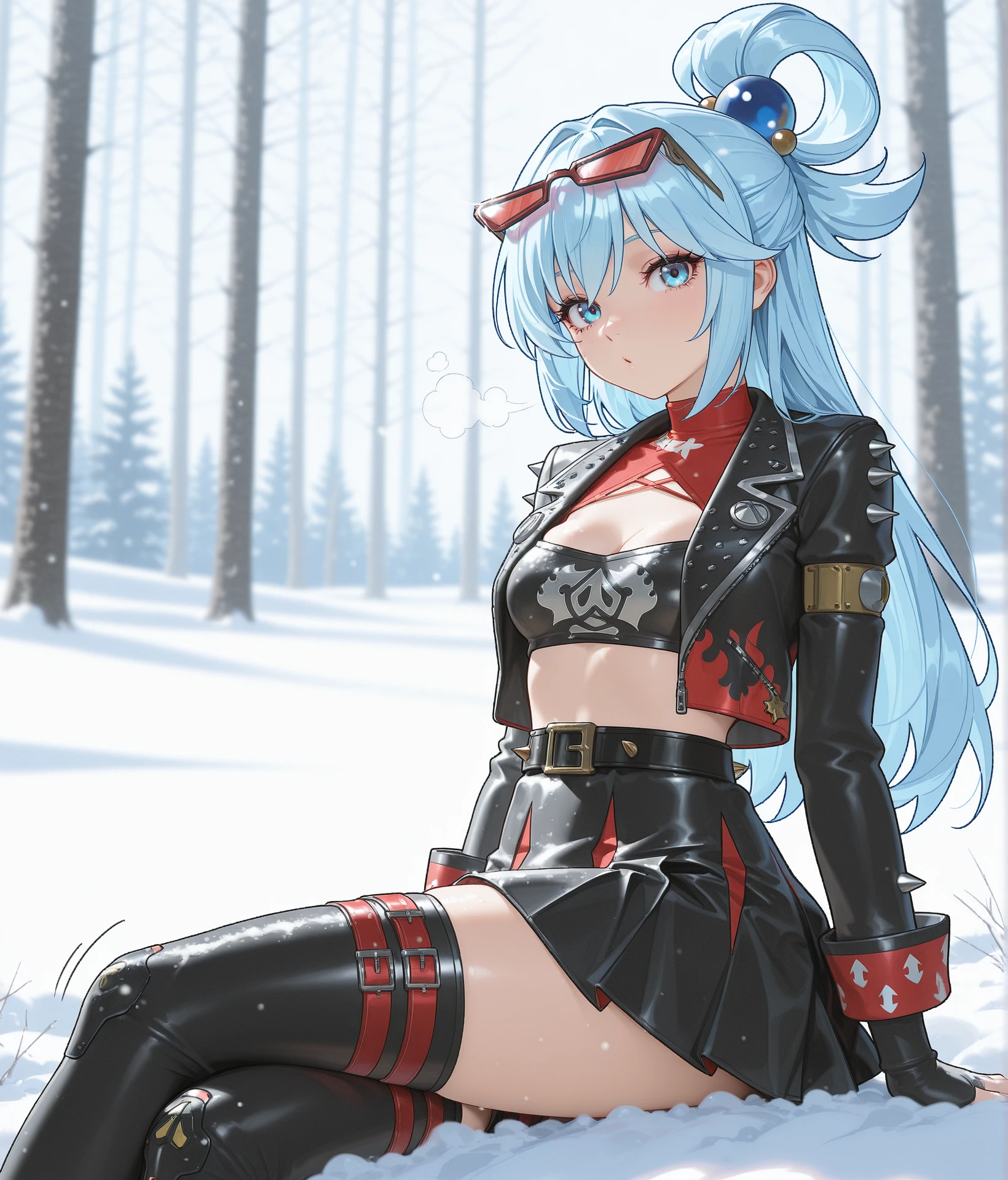 inda girl, (((20 years old))), ((Cabello aqua extremadamente lindo y hermoso caminando por la calle)), ((pecho mediano))), (((Cabello Aqua:1.35,Pelo largo aqua,colored inner hair,ear breathing,))),((heterochromia, Ojo1 Aqua, Ojo2 rosa, ojos perfectos, Ojos volteados hacia arriba:1.3, hermosos ojos detallados, Hermosos ojos finamente detallados:1, Gran punto culminante en los ojos:1.2, ojos rasgados)), (((Piel lustrosa:1.5,piel brillante: 1.5,piel bronceada,piel brillante,piel muy brillante,cuerpo brillante,plastic glitter skin,piel brillante exagerada))),(Dedos delicados y detallados,Cuerpo detallado,Armas detalladas,manos humanas, Manos detalladas), Lindo, guarra ,erotic,(((NSFW))), Zettai Ryouiki,(Ropa reveladora, Mostrar piel), ((Underboob)), (descalzo,), (((red top, Mini falda de poca altura, tanga de corte alto,))), ((Detailed red Christmas suit)), (dynamic pose:1.0), Enfoque en solitario, avergonzado, centrado, Escala para ajustarse a las dimensiones, Regla de los tercios, al aire libre, ((Vista nocturna)), ( in the woods Antecedentes: 1.5,cielo oscuro,nubes espesas, Antecedentes detallados:1.25), (La mejor calidad), (High resolution), (foco nítido), (Ultra detallado), (extremadamente detallado), (Ilustraciones de muy alta calidad), 8k_papel tapiz, (CG 8k extremadamente detallado),(muy fino 8K CG), ((Hyper super ultra detallado pieza perfecta)), impecable obra maestra))), illustration, colores vibrantes, (intrincado), alto contraste, Selective lighting, Doubleexposure, HDR (High Dymanic Range), Post-procesamiento, Desenfoque de fondo, Christmas, navidad, snow, trees, nieve, x-mas
