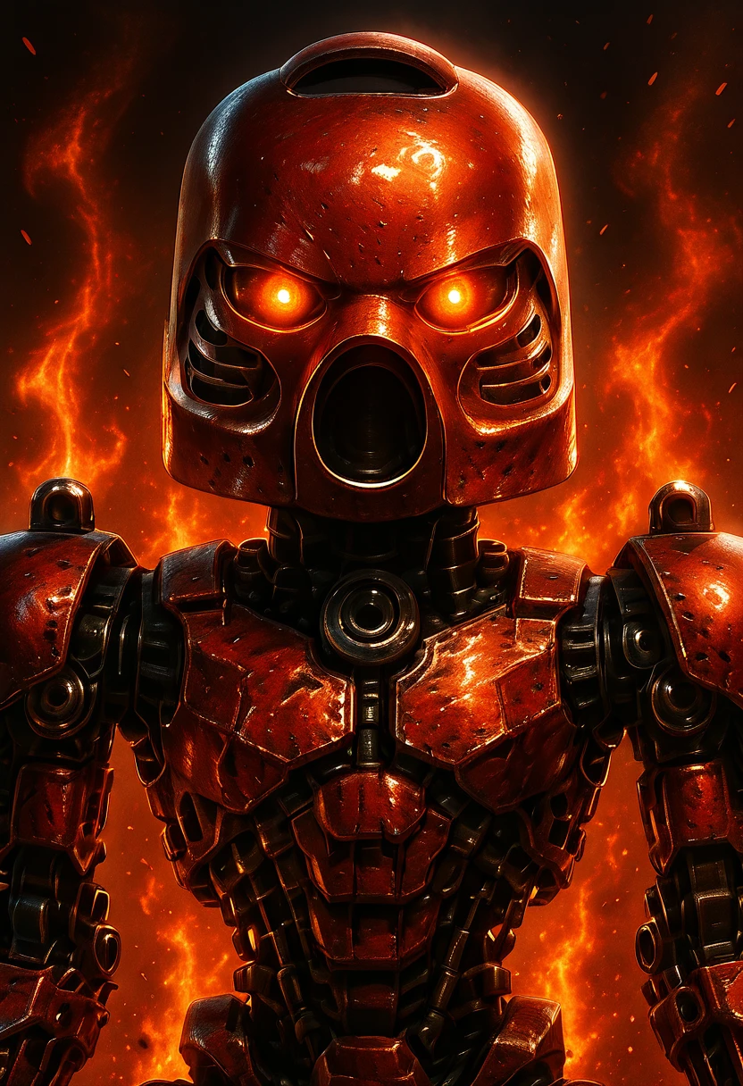 masterpiece, best quality,    zzTahu, looking at viewer, upper body, shiny, armor, orange eyes, mask, glowing, helmet, glowing eyes, power armor, embers  ,<lora:TahuToa_IXL:1.0>,
