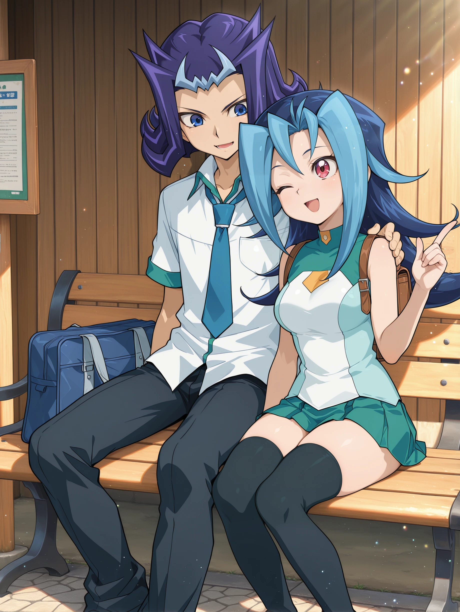 rimuru、animesque、neuter、blue eyess、blue hairs、straight haired、The long-haired、small tits、((animesque）When I was reincarnated, I was a slime))