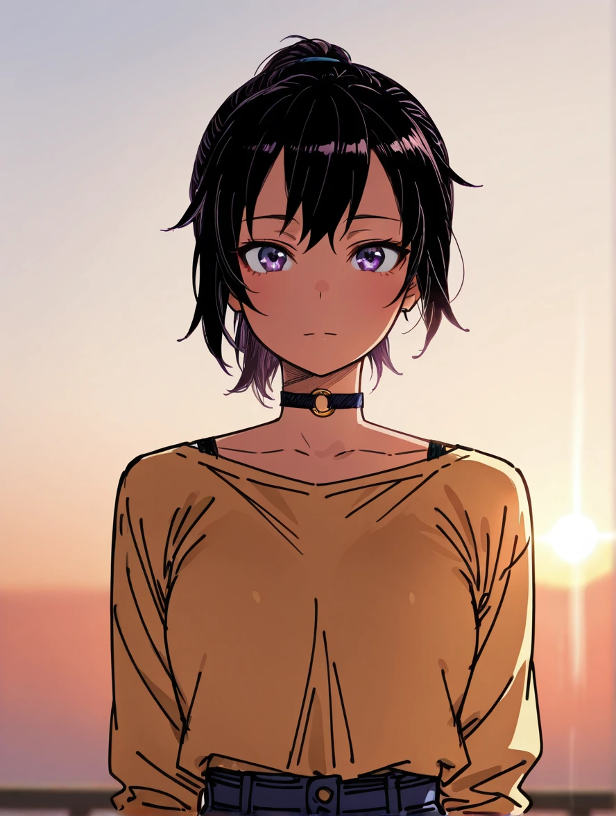 sunlight, 8k, masterpiece, sunset, golden_hour,
straight-on, looking_at_viewer, sketch,
standing, upper_body,
ponytail, black_hair, choker,
white_background, simple_background,
<lora:homebrew_ratatatat_sharkgirl_IL:1>
