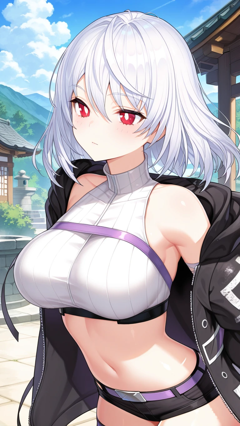 perfect eyes:1.2, detailed eyes:1.4, shizuka, lying, closed eyes:1.2, arms behind head, sleeping, on grass, lilac lipstick, pale skin, grey hair, ninja, japanese armor, tunic, .single shoulder pad, obi, bracer, cleavage, smile, 1girl, solo, (masterpiece:1.6, best quality), 8k, insane details, intricate details, hyperdetailed, hyper quality, high detail, ultra detailed, professional, HDR, ray tracing reflection, cinematic lighting,
