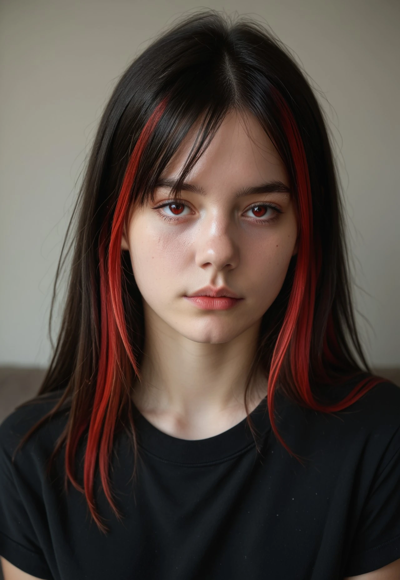 (((score_9, score_8_up, score_7_up, )))
,
((( Masterpiece, )))
,
((( )))
,
((( 1girl, solo)))
,
(((Adarelmb2, multicolored hair, black hair, red hair, red streaks, realistic, Red eyes, two-tone hair, Shirt, black shirt, )))
,
((( )))
,
((( )))
,
((( )))