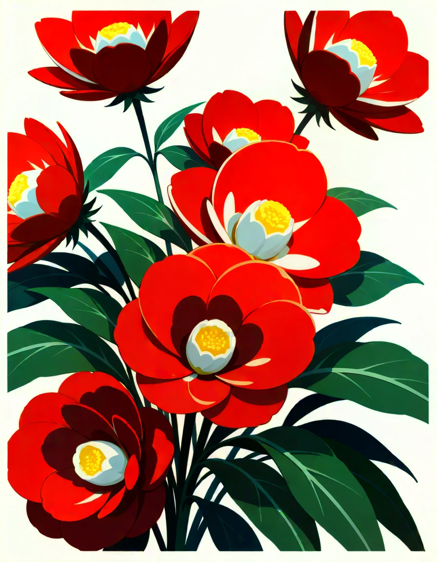 masterpiece, best_quality, very_aesthetic, highres, absurdres, ultra detailed,
<lora:negXL:0.5>, camellia red Achillea flowers,   no humans, simple background, white background, 
   <lora:vector_art_IL_MIX_V01:1>