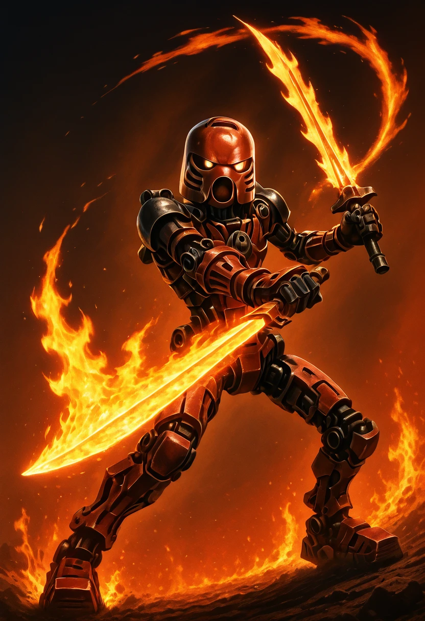 masterpiece, best quality, solo, zzTahu, holding, standing, weapon, sword, holding weapon, (flat colors, anime screenshot), (fire sword), , (dynamic pose, incoming attack, slash, motion blur, foreshortening), ,<lora:TahuToa_IXL:0.8>,