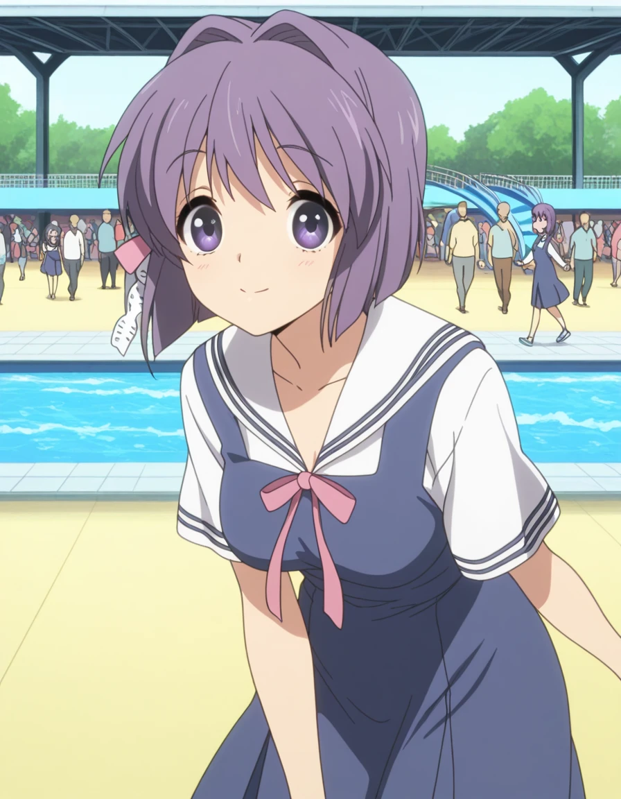 (((1girls・２girls, twin tails, river, playing in the river, swimsuit, playing)))、White ribbon