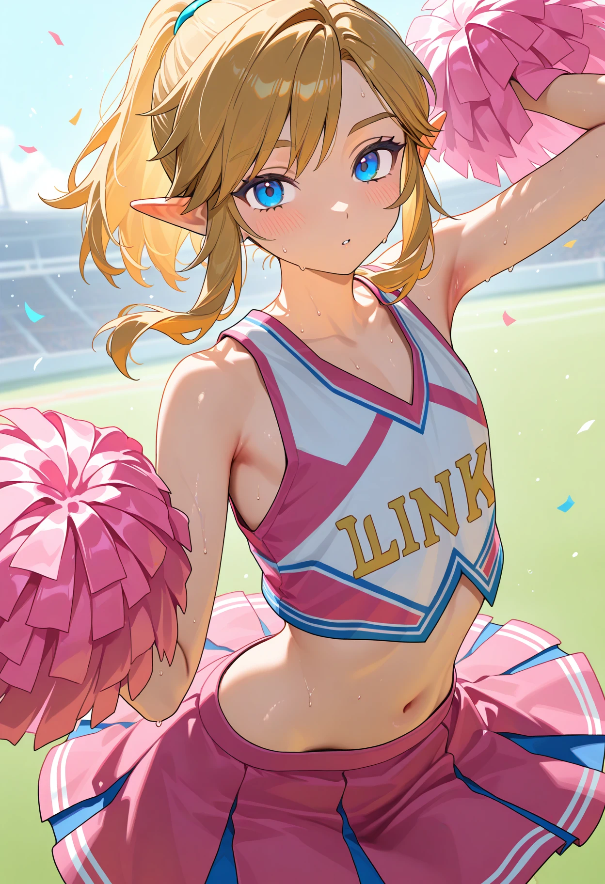 1boy, otoko no ko, cheerleader, link, solo, looking at viewer,  masterpiece, best quality, newest, absurdres, highres, very awa,
