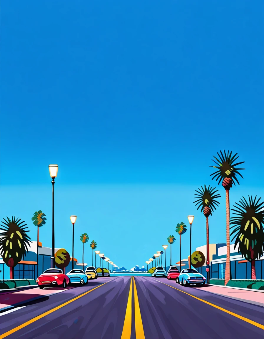 score_7_up, anime BREAK official art, 
<lora:pop_art_style:1>, pop art style, 
outdoors, no humans, motor vehicle, car, ground vehicle, tree, sky, blue sky, scenery, lamppost, road, day, building, palm tree, street, nagai hiroshi
(masterpiece:1.3), best quality, high resolution, unity 8k wallpaper, extremely detailed CG, 8K, perfect anatomy, highly finished, masterpiece, best quality, high quality, amazing quality, great quality, very aesthetic, ultra detailed, highres, absurdres, highly detailed, highly detailed background,
