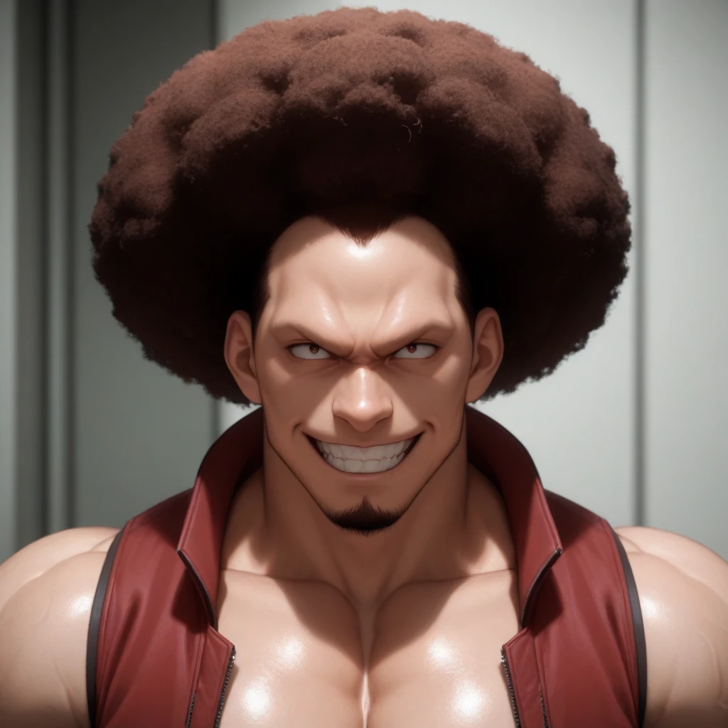 Personnage Dragon ball, man, orange afro cut, peau noir , blue pants