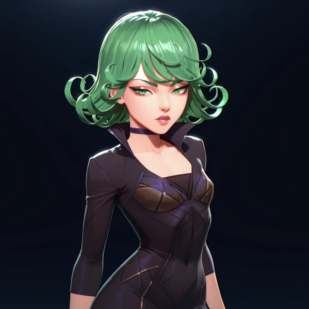 Full body shot of a real life tatsumaki from one punch man, solo, flying in the sky with green hair and black dress in a green field, with green curly hair. Perfect body composition, perfect AI-drawn artwork, responsible for the layout. cute pretty face, nagito komaeda, 3D anime style 8k, demon slayer fan art, epic anime style, stylized anime, anime style digital art, digital art from danganronpa , realistic art style. highest image quality, most detailed, high octane, detailed everything 3D quality 8k
