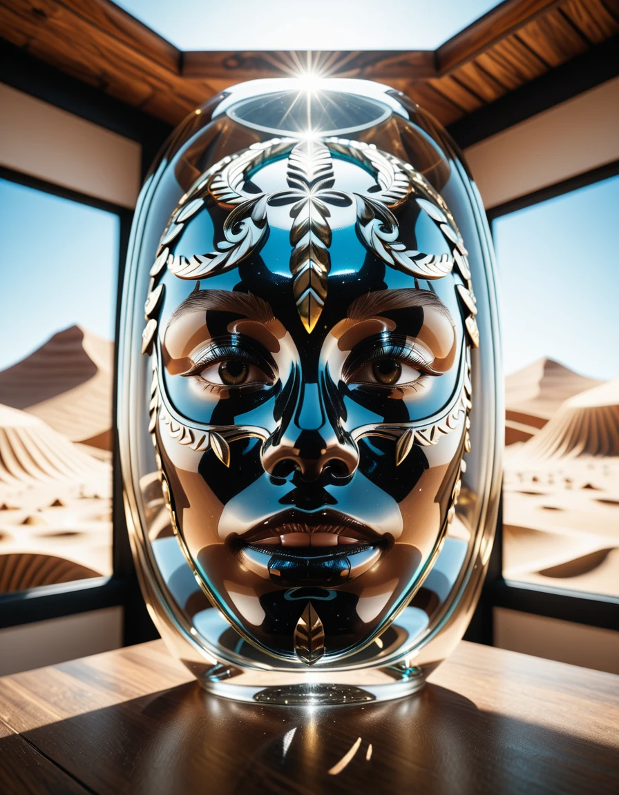 witch doctor leaning over the viewer,fisheye-lense-photo,tribal,desert,voodoo ritual, Ultra-HD-details,, <lora:Made_in_gl4ss-i:1.6>Made in gl4ss,made in glass ,translucent,, Masterpiece,best quality,hi res,8k,hi res,8k,award winning,(sharp focus, intricate, highly detailed),