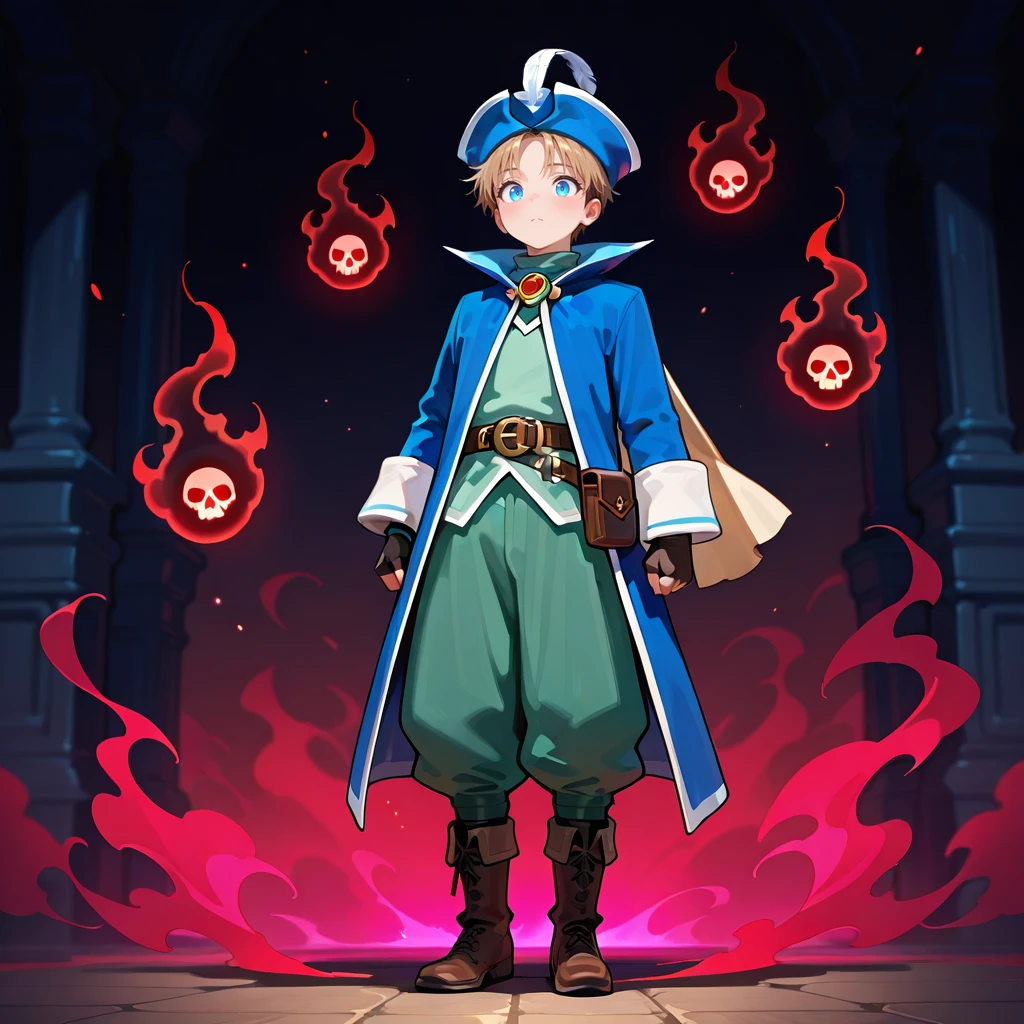 casting spell, death countdown, glowing numbers floating, skull aura, dark energy, ominous atmosphere, swirling black smoke, cinematic lighting
masterpiece, best quality, amazing quality, newest,1boy,brown_hair,short beard,light blue_eyes, <lora:BluemageV1.0_illustrious:0.8>,bluemage_costume,high collar,green puffy pants,blue coat,bicorne,hat feather, brooch,shoulder cape,capelet ,white cape ,long sleeves,fingerless gloves,belt,belt pouch,brown boots,, masterpiece, best quality, amazing quality, newest,detailed face, beautiful eye