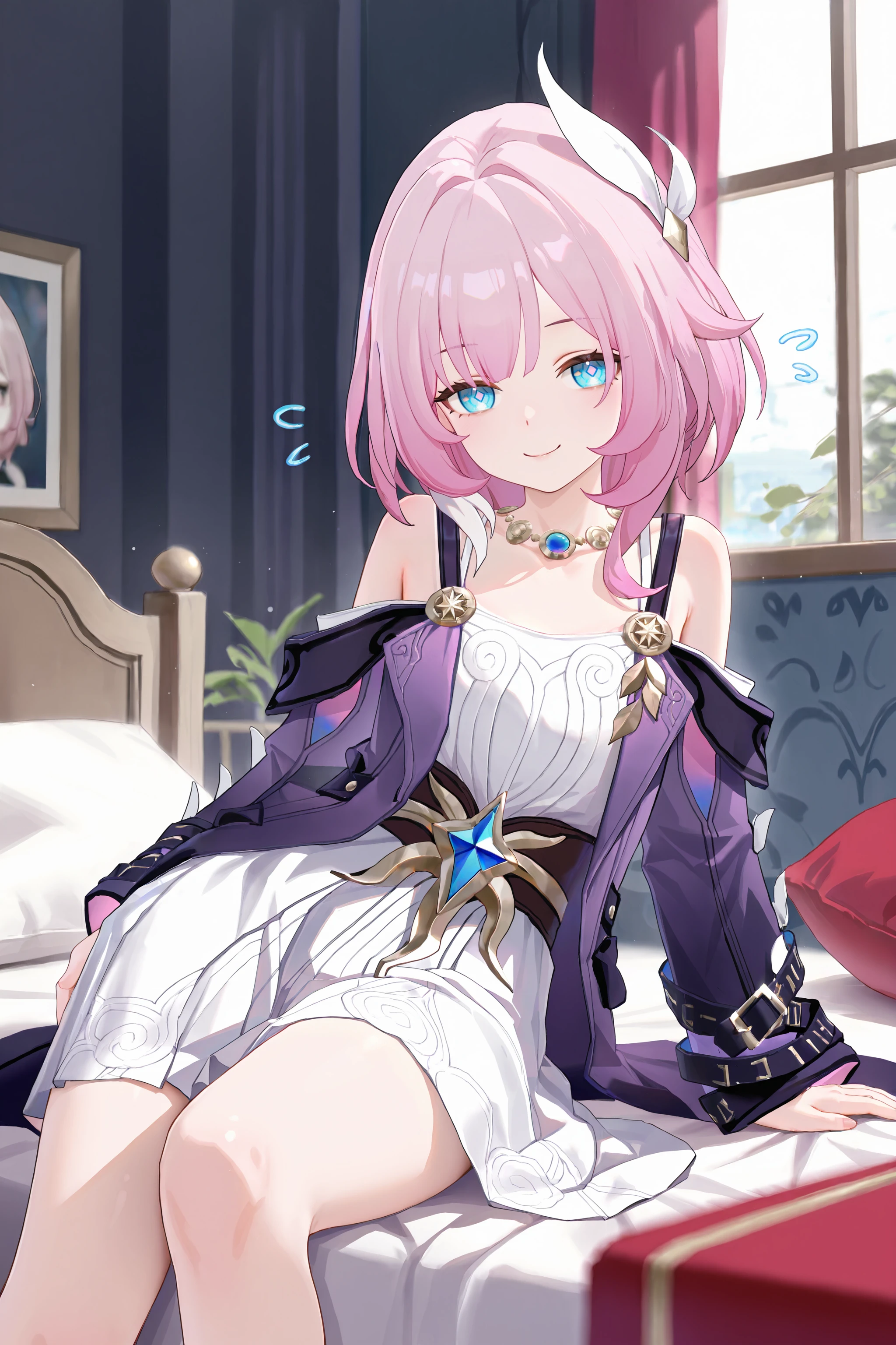 1girl, cyrene \(honkai: star rail\), solo, feather hair ornament, purple overcoat, white dress, belt buckle, necklace, upper body, bedroom, depth of field, sitting on side of the bed, reclining, arm support, ecstasy, gasping, smirk, looking at viewer <lora:Char-HonkaiSR-Cyrene-V0.9-IL:0.9:HR=0.6>, (fkey:0.5), (fuzichoco:0.6), ningen mame, sho lwlw, (rhasta:0.9), (wlop:0.7), (ke-ta:0.6), chen bin, (hyouuma:0.8)
masterpiece, best quality, amazing quality, very aesthetic, absurdres, newest, (scenery, volumetric lighting), ray tracing, (bloom:1.4), cinematic