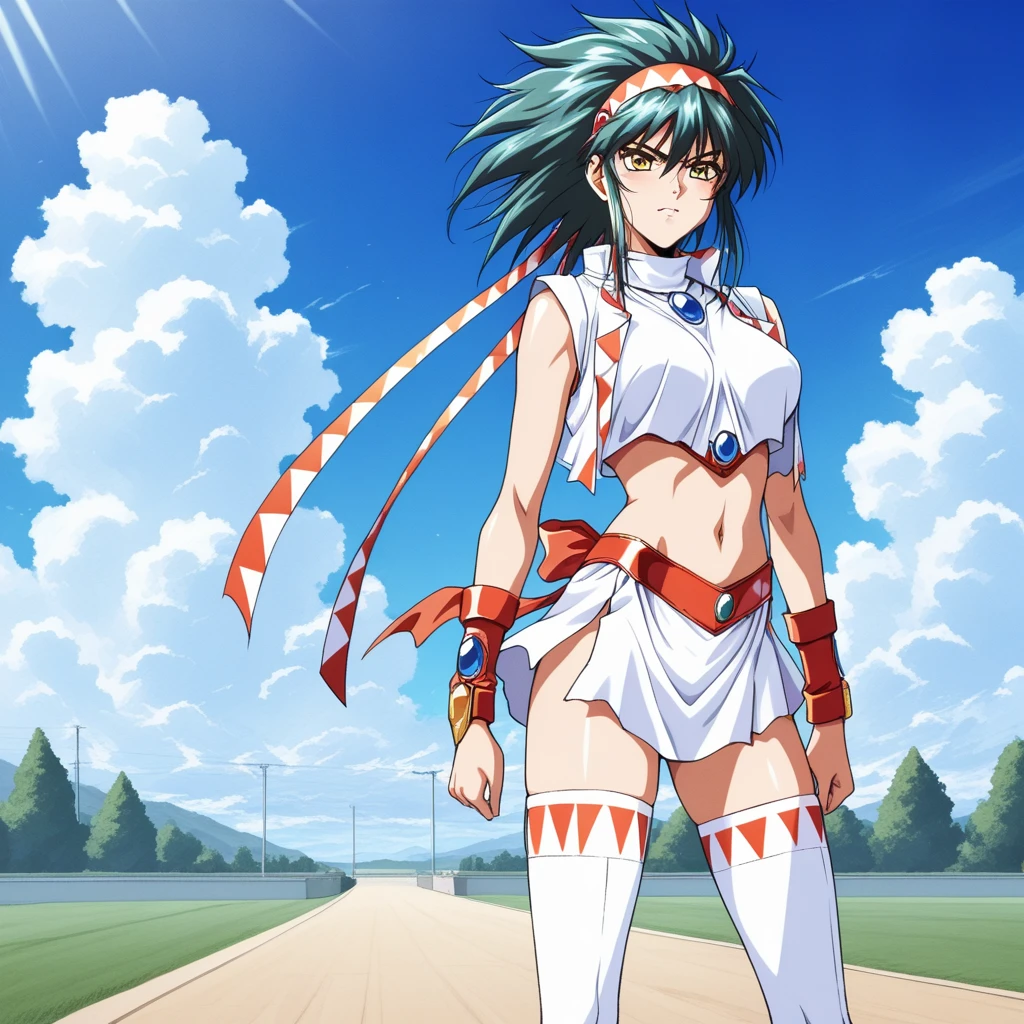 ultra-detailed, Explicit, Beautiful body, Beautiful Nose, Beautiful character design, perfect eyes, perfect face, ultra highres, 4K, beautiful legs, perfect legs, Nice hands, Perfect hand, Masterpiece, Best Quality, Highly detailed, illustration, absurdres, street fighter, doll suit, shadaloo doll, dollsuit, girls, multiple girls, expressionless, blank eyes, looking at viewer, red gloves, emotionless, black latex, corrution, mind control, female combatant, full body, hypnotized, unhappy trance, full body suit, ribbed bodysuit, both arms at side, stand up straight, obey, perfect female body, extremely glossy latex, hypnosis, hypnoLora, empty eyes, Mind control device, poses, brainwashed, submissive_pose, Slave, hat, necktie, stand up straight, standing, standing at attention, belt, extending the right arm from the shoulder into the air with a straightened hand, nazi saluting, military, military saluting, salute, right hand saluting, left hand at side, latex, garter belt, thighhighs, green hair, long hair, amber eyes, twin tails, Ruka/Luka/, yu-Gi-Oh! 5D's