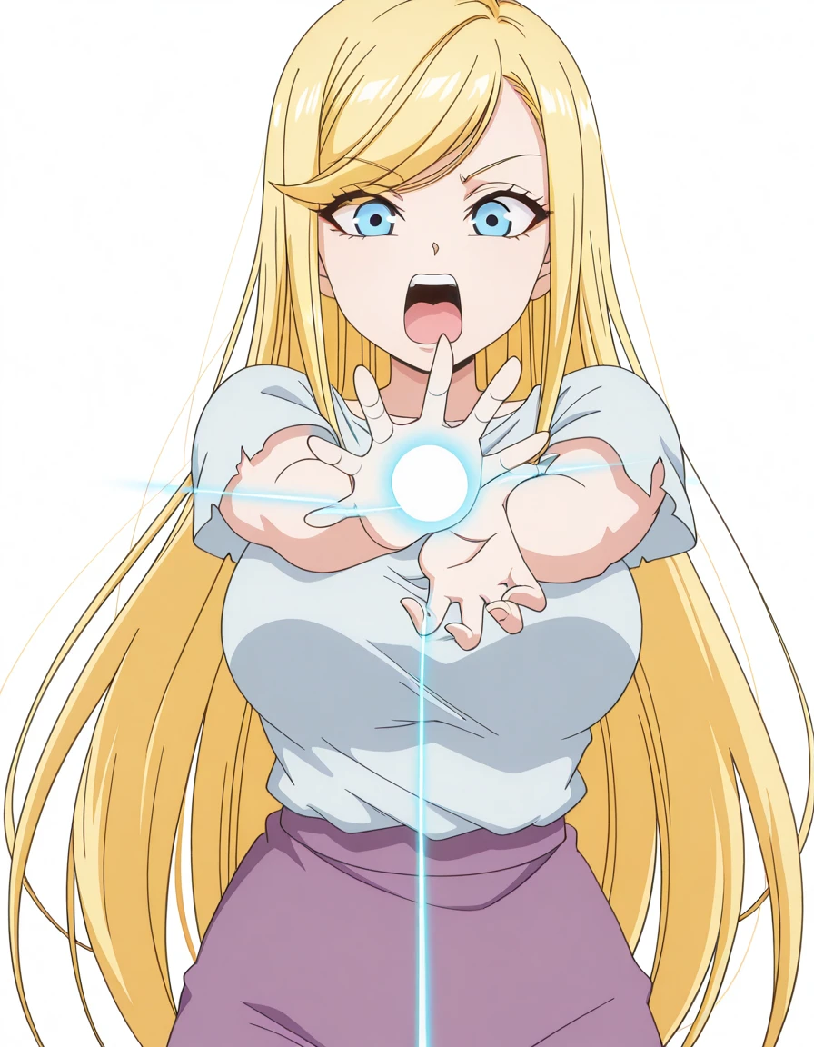 masterpiece, best quality, amazing quality,, <lora:yanderedarkelf-cecile-s1-illustriousxl-lora-nochekaiser:1>, yanderedarkelf cecile, long hair, blue eyes, blonde hair, very long hair, swept bangs, mature female, breasts, anime screencap, <lora:kamehameha-illustriousxl-lora-nochekaiser:1>, kamehameha, kamehameha (dragon ball), open mouth, incoming attack, torn clothes, shouting, energy, energy beam, energy ball, electricity,, , <lora:transparent-background-illustriousxl-lora-nochekaiser:1>, transparent background, simple background, white background