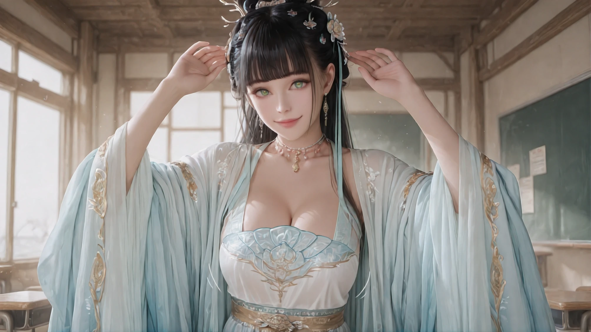 a princess 8 yeald old cute Hanfu dynasty open V-chested clothes royal, All pictures, Wet body of thin silk fabric, Thin silk lace petticoat,princess 8 yeald old cute, (huge boobs,cleavage),petticoat, white pink, blue ,best qualtiy,tmasterpiece,超高分辨率,(真实感:1.4),RAW photogr,(True skin texture:1.3),(filmgrain:1.3),(Selfie angle),1个Giant Breast Girl,Beautiful eye and face details,tmasterpiece,Best quality at best,exposing thighigchest,The chest more exposed, detailed hair,above looking down facing at camera,short dressPrincess Eyes,Super big eyes,Detailed face,shiny pupils, dress pink (a garden,moon palace,)