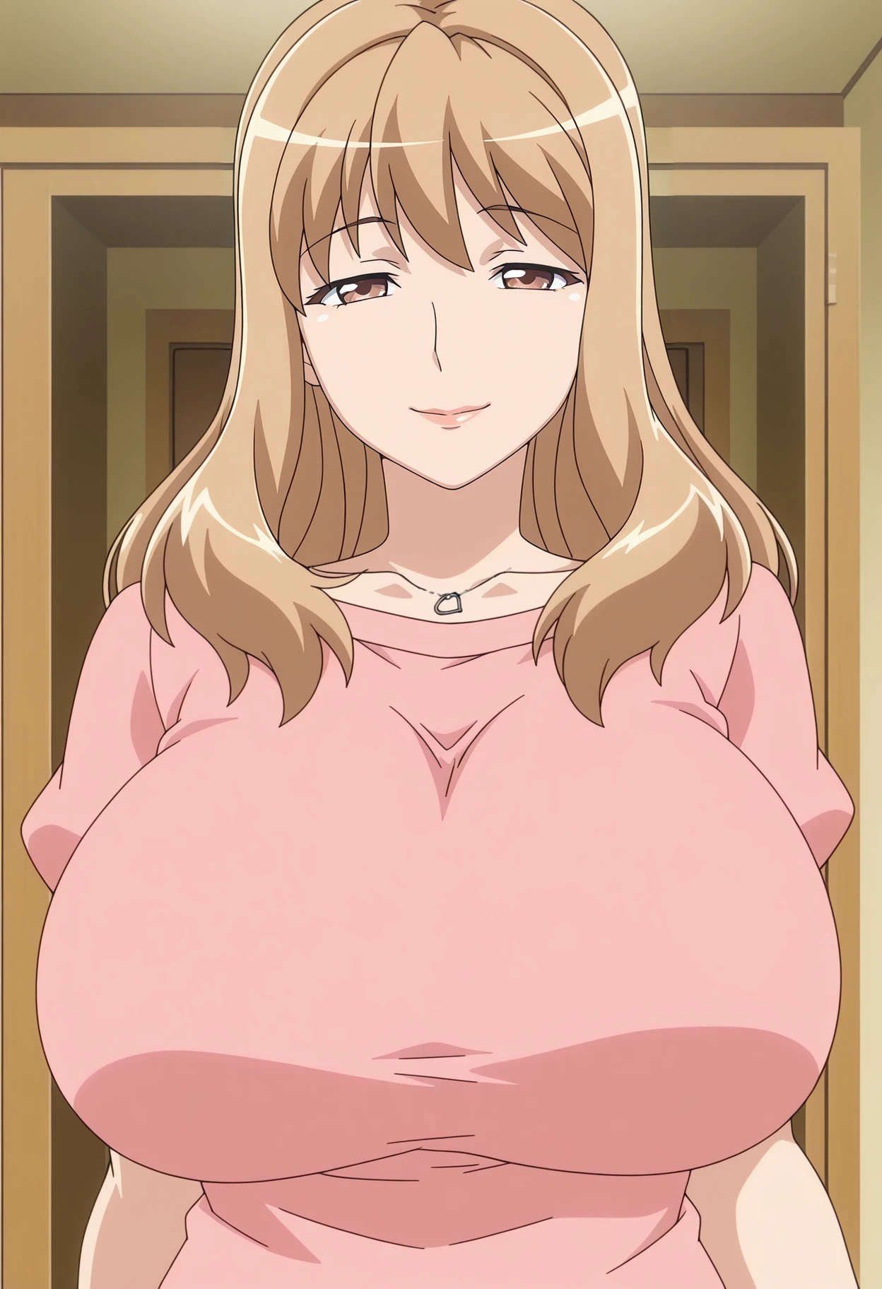 very bright and clear color ,Marin Kitagawa - My Dress-Up Darling A cute anime girl with big breasts , black tank top, looking straight at camera , natural sagging breast