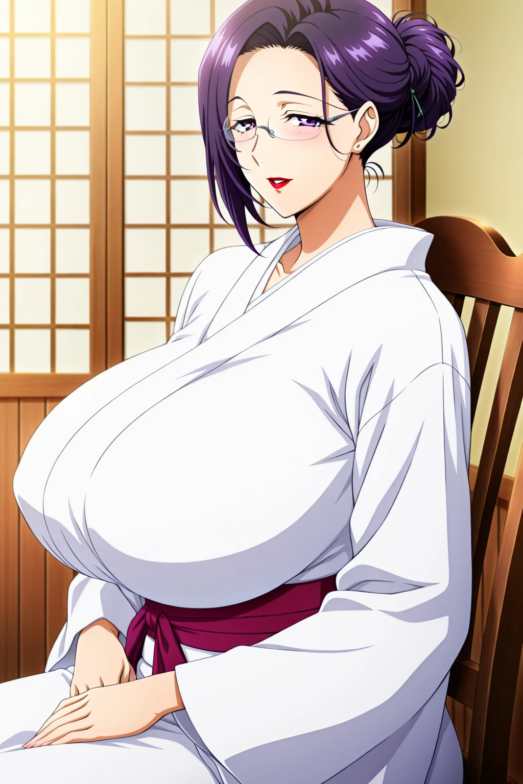 Masterpiece, high resolution, beautiful detailed face, Akeno Himejima, 1girl, (((bimbo))), long black hair, purple eyes, ear rings, (((bimbo))), puffy lips, painted lips, erotic smile face, sexy face, thick lips, wide hips, thick thighs, thick hourglass figure, huge round ass, enormous natural breasts, deep v bust, shiny oily breasts, white yukata, tall, revealing cleavage, walking, bouncing breasts, breasts posing,