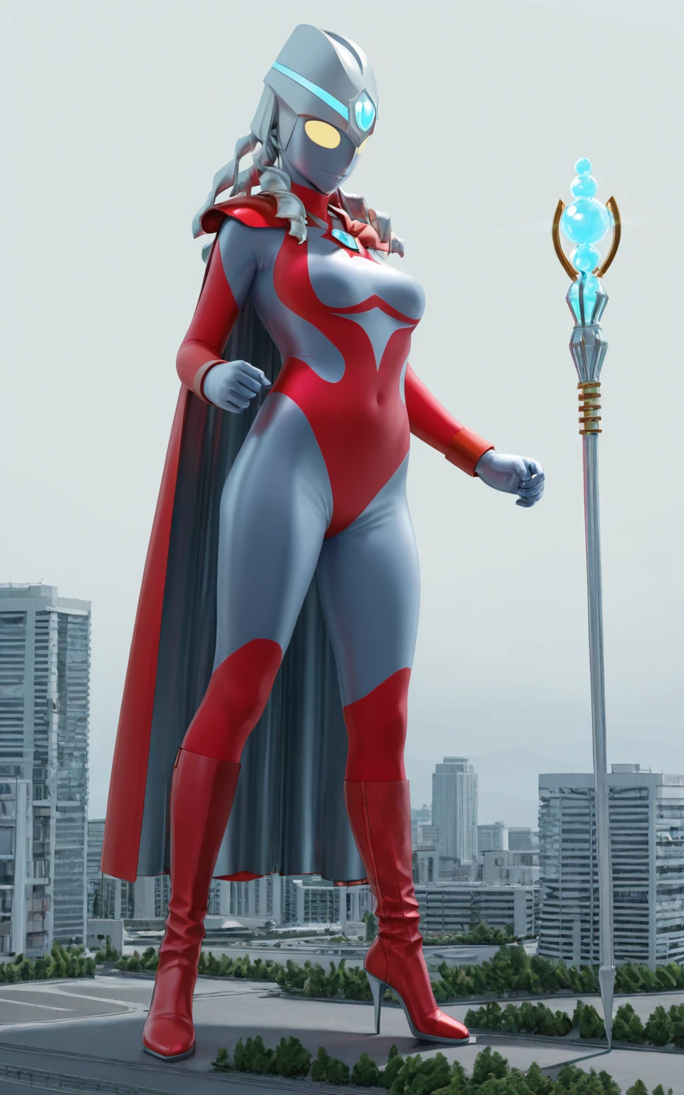 The beautiful figure of Ultraman Woman, Cover his true face with a black mask, Female Solo, Alien eyes shine。The whole body is covered with a black bodysuit, One female protagonist, Pink lines all over the body, Dark background,