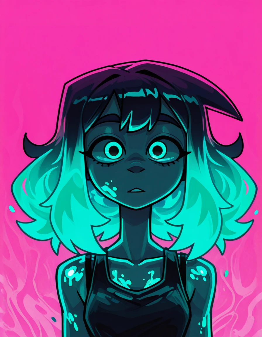 1girl, Ra3lyn.
<lora:OC_Rae_Character_LoRA:1>
<lora:JustAdrian_Style_LoRA:1.2> ju5t4dr14n,
solo, tank top, bra strap, gradient hair, face, close up, dark clothes, looking at viewer, heavily stylized, drama layer, amazing quality, close up, neon palette, dynamic, potrait shot, glowing, acid trip, neon pink background, liquid