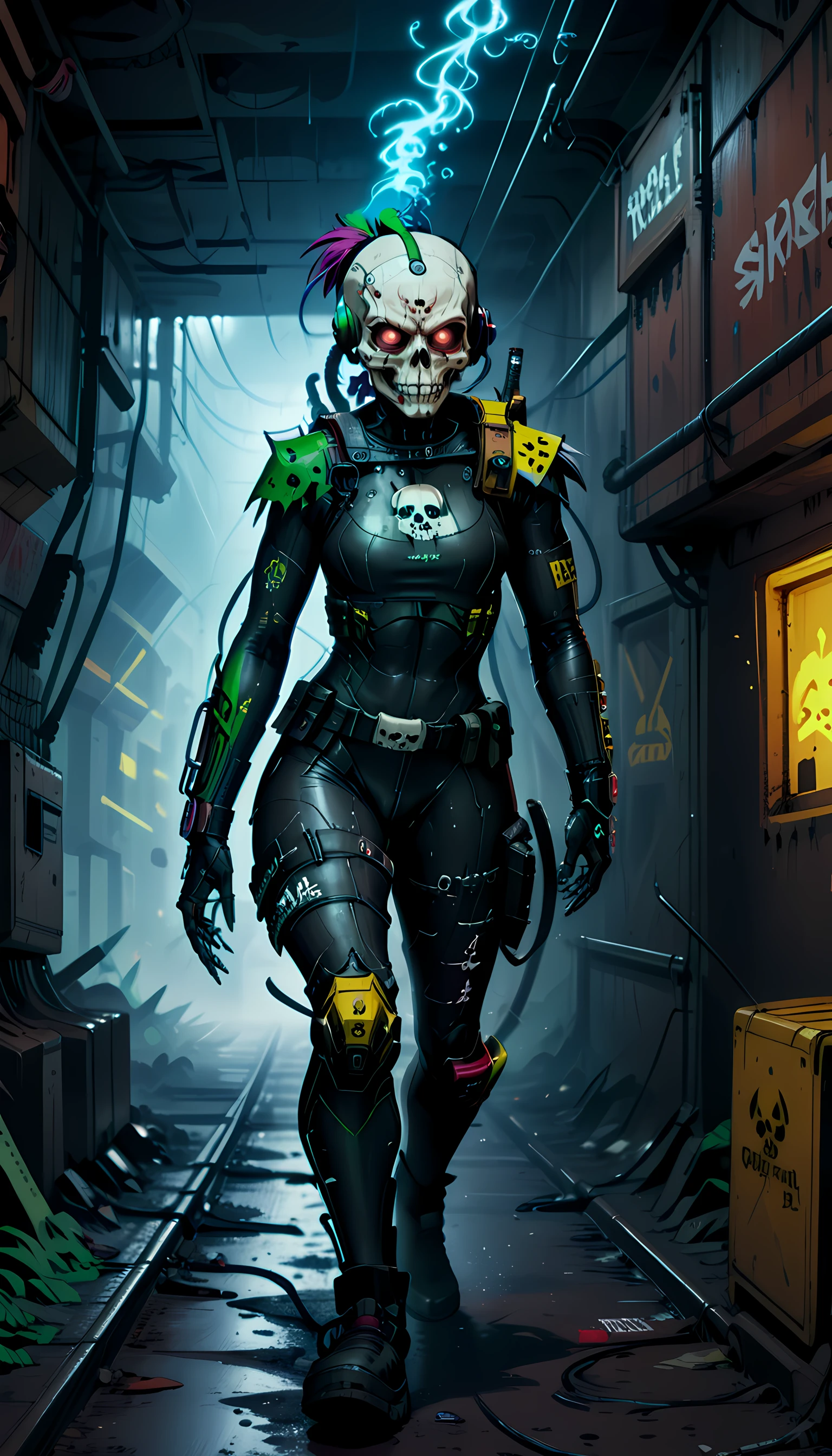 (1girl) (digital) (in detailed market stall, (power armor, armor, skull, tube, respirator, slime, canister, hood up, glowing eyes)) , best quality, <lora:boldline:0.2> <lora:hairdetailer:0.2> plaguemarine <lora:plaguemarine:1>