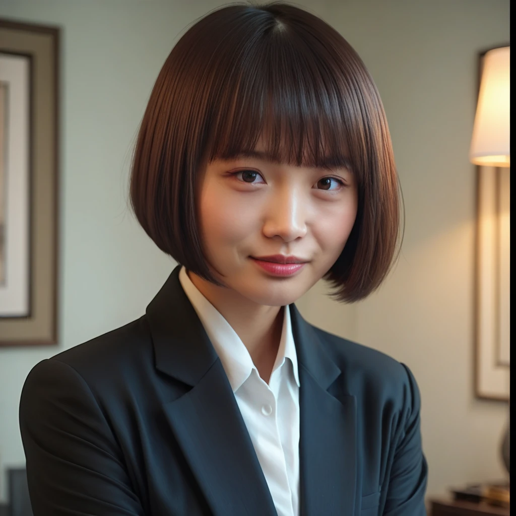 score_9, score_8_up, score_7_up, best quality, masterpiece,ma_ma_ma,japanese girl,japanese woman,1girl, rating_explicit, photorealistic, realistic lighting, extreme detailed, highest detailed, official art, beautiful and aesthetic, seductive face, detailed face, beautiful face, perfect body, high contrast, over exposure,short hair, brown hair,jacket, suit,bangs, pencil skirt, miniskirt, bob cut,(cute:1.1),detailed face and eyes,detailed skin,